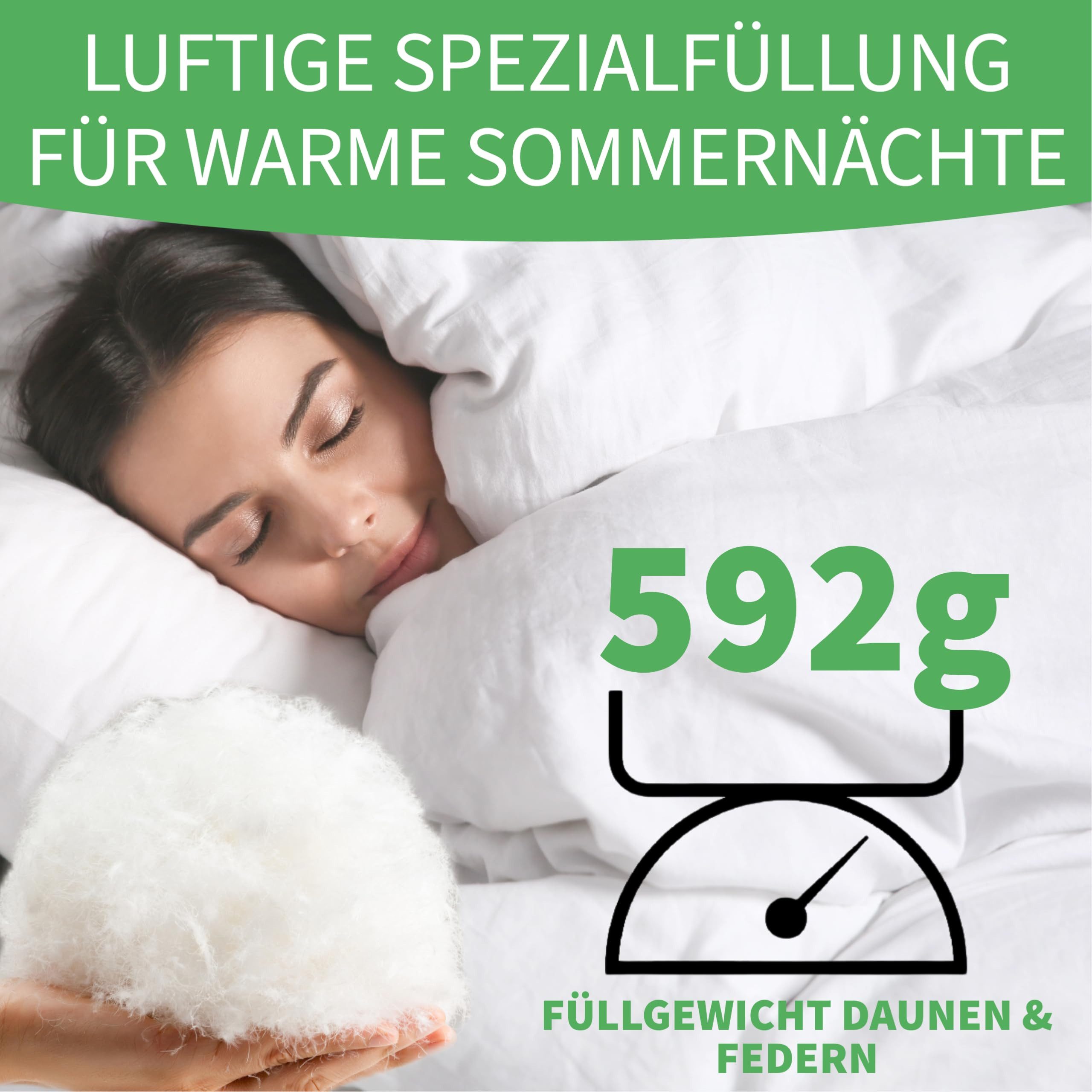 Welldora Federbettdecke Komfort Bettdecke Sommer, Fachärztlich geprüft für Allergiker, Füllung: 20% Daunen, 65% Daunenfasern, 6% Federn, 9% Federfasern (Enten), Zertifiziert für Tierwohl, Dünne leichte Sommerdecke