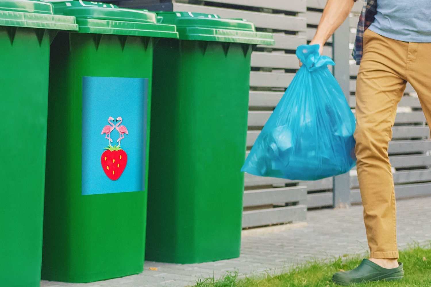 St), auf Mülleimer-aufkleber, Erdbeere (1 MuchoWow Mülltonne, Abfalbehälter Sticker, Papierflamingos Wandsticker Container,