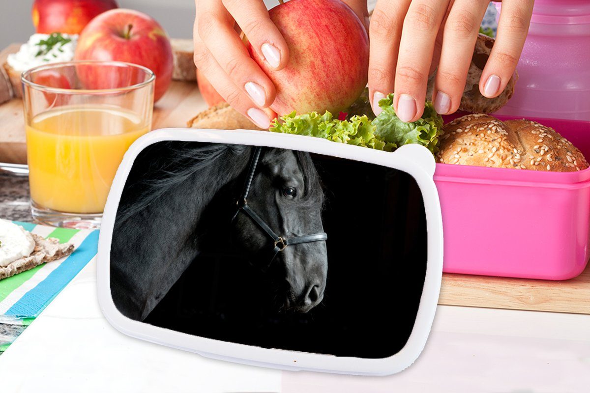 MuchoWow Lunchbox Pferd - Leicht - Brotbox Kunststoff Brotdose Kunststoff, Snackbox, für Kinder, rosa (2-tlg), Erwachsene, Mädchen, Schwarz