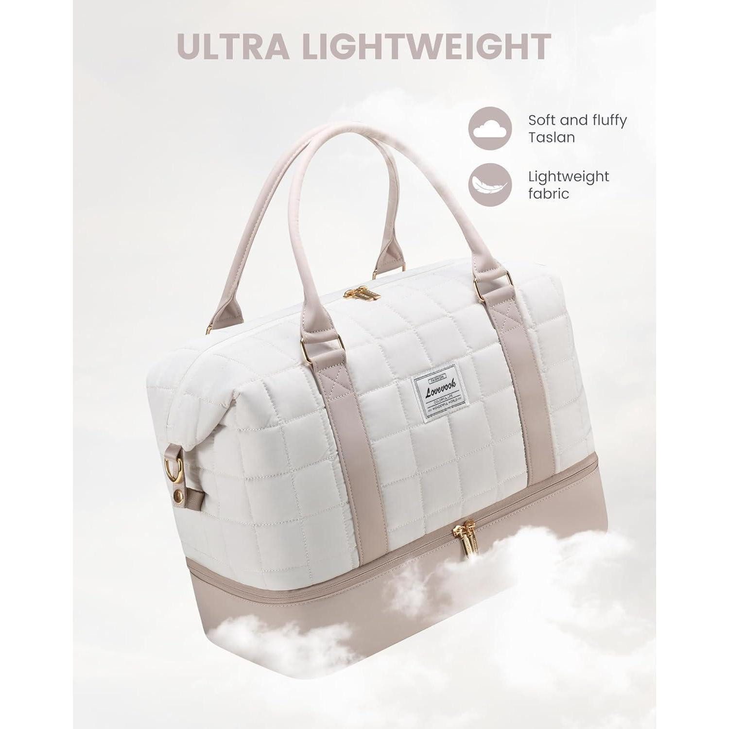 LuxusKollektion Weekender Reisetasche Damen Weekender Handgepäck Schuhfach M Beige+hellrosa – Bild 5 von 5
