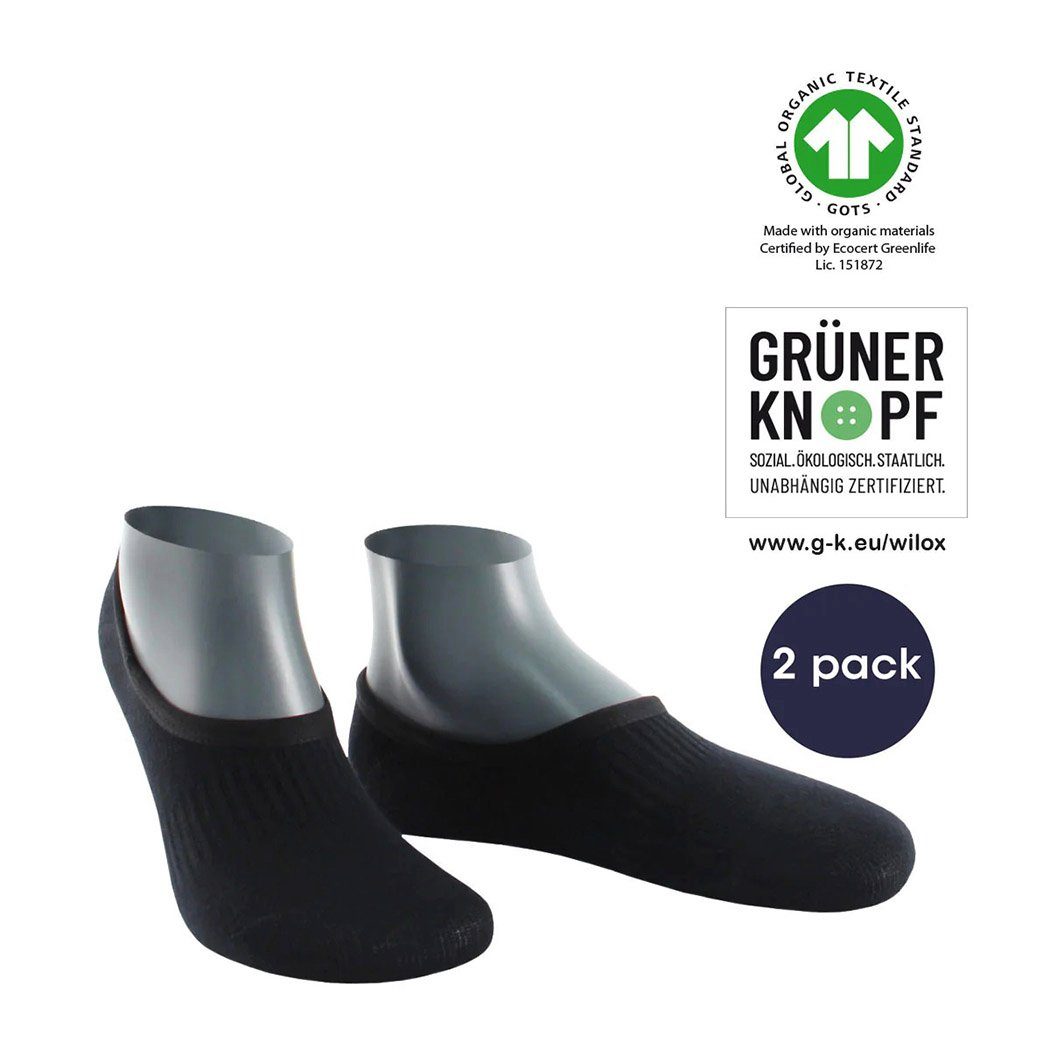 Wilox Sneakersocken Bio 2-Paar) schwarz aus COTTON (Packung, ORGANIC BIO Baumwolle hautfreundlicher