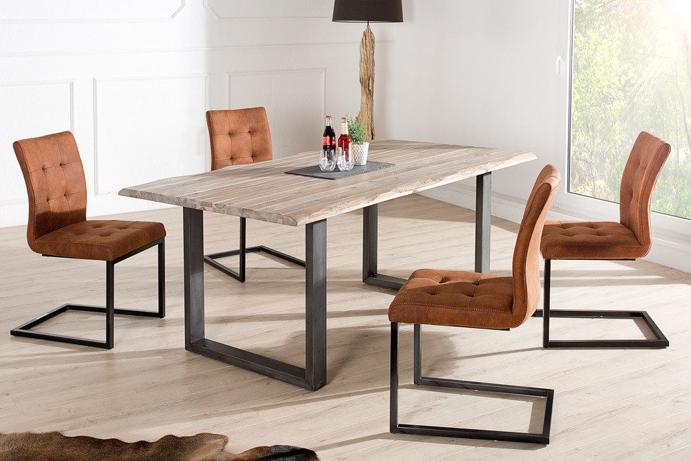 riess-ambiente Freischwinger OXFORD vintage braun / schwarz, Esszimmer · Microfaser · Metall · Industrial Design