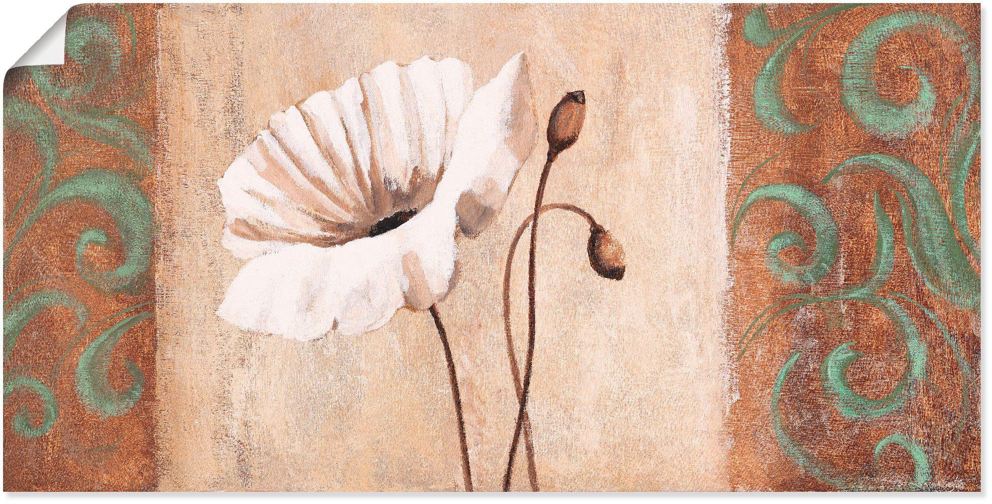 Artland Wandbild Mohnblumen mit Ornamenten, Blumen (1 St), als Leinwandbild, Poster in verschied. Größen