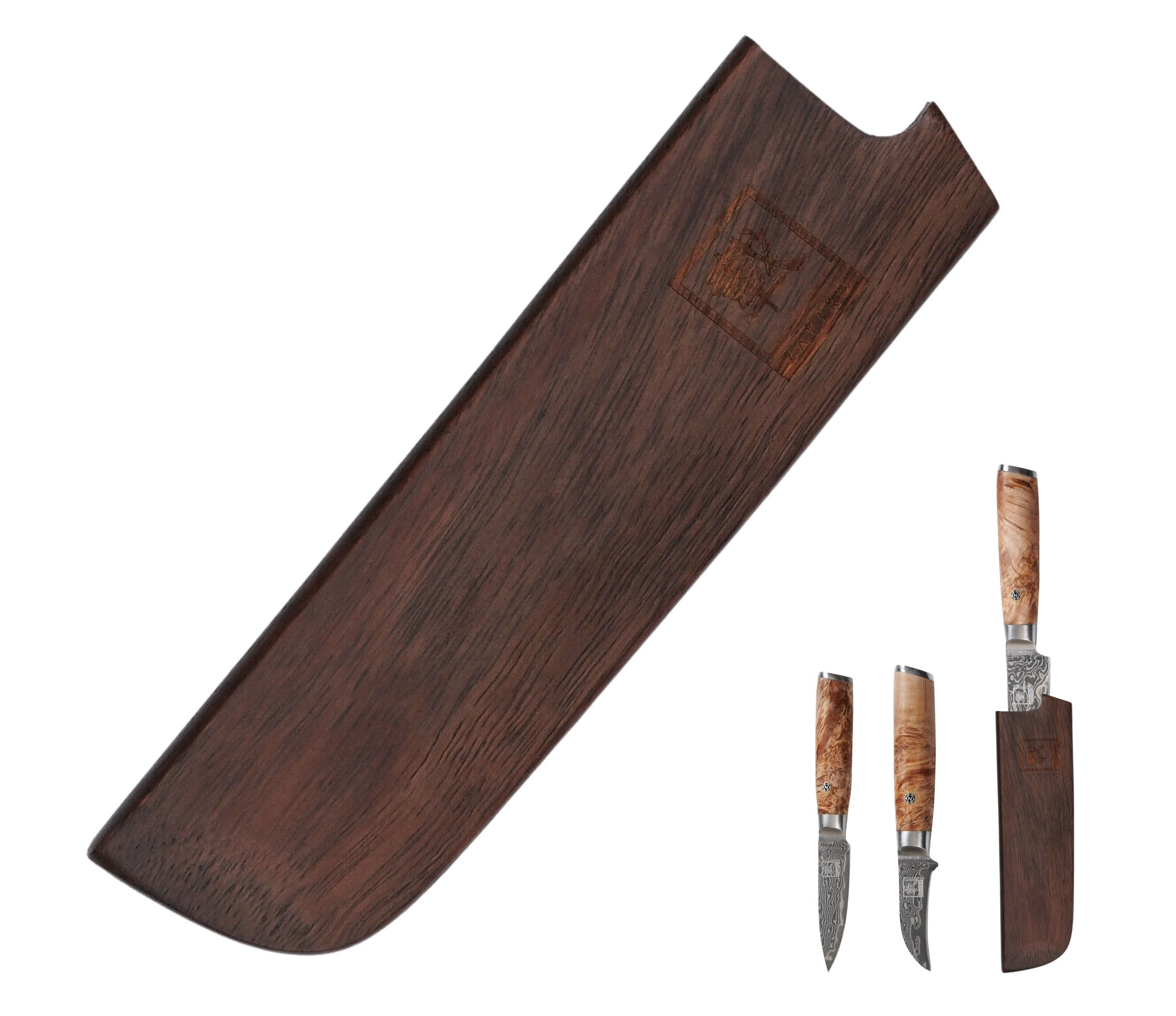 ZAYIKO Messerklinge Klingenschutz aus massivem Nussbaumholz I Klingenlänge bis max.16cm