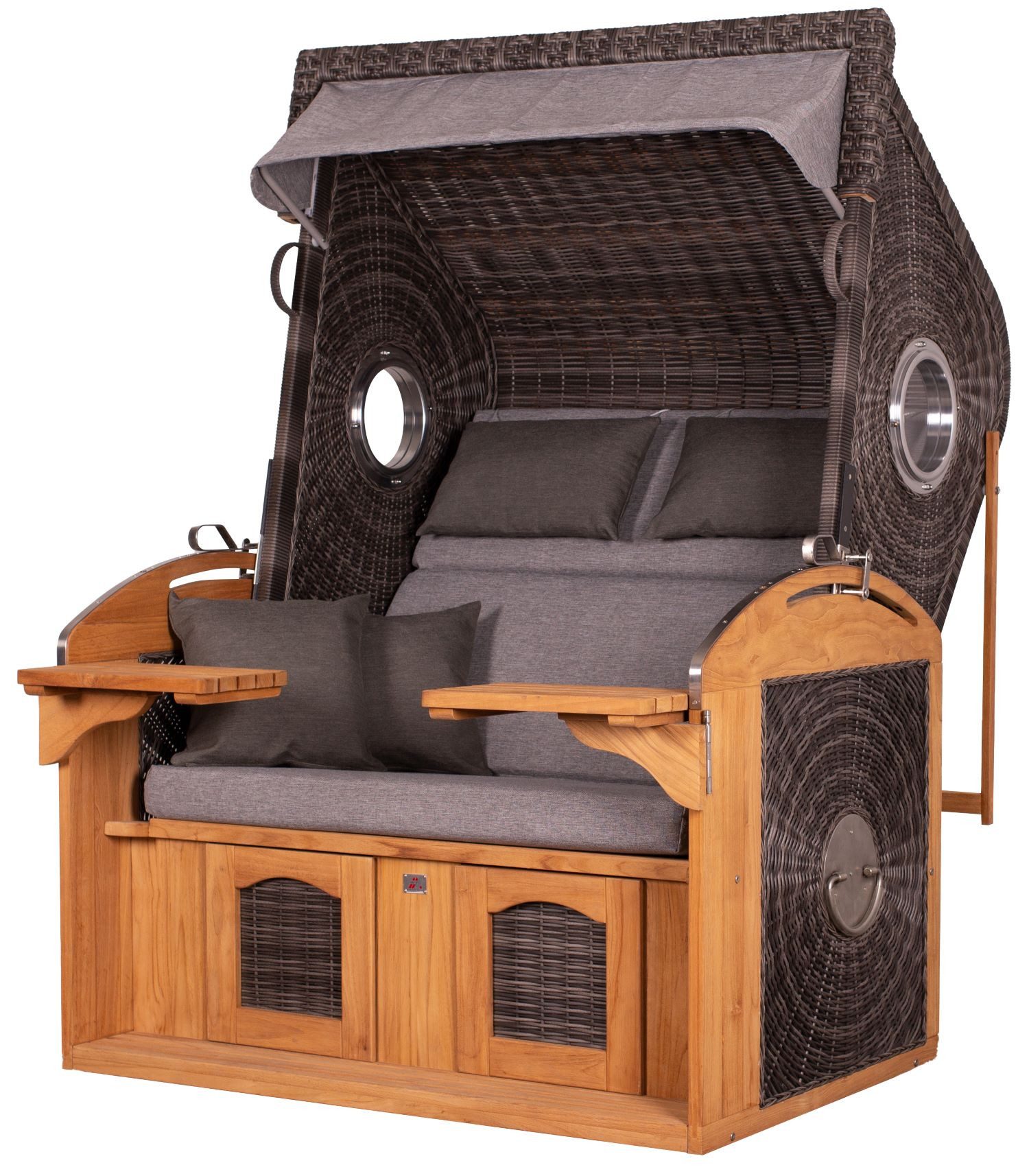 deVries PURE® Strandkorb deVries PURE® Sailor XL - PE stone grey - Dessin 466, BxTxH: 135x90x165 cm, Halblieger, Ostsee-Strandkorb, feines Teakholz - inkl. Rückholfeder und Schutzhülle