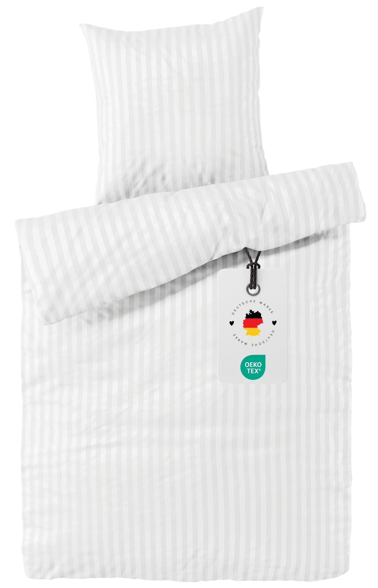 Carpe Sonno Bettwäsche Damast 135x200 155x220 Hochwertige Hotel Baumwoll Bettwäsche gestreift, Damast, 2 teilig, Schöne Bettwaren Allergiker Bettbezug pflegeleicht einfarbig Weiß