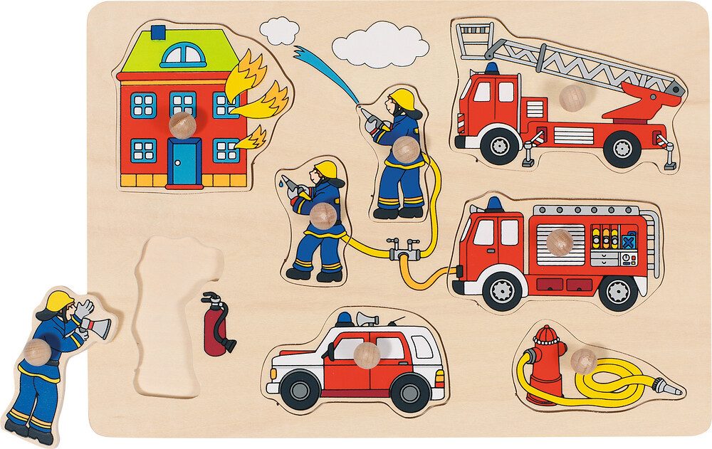 goki Steckpuzzle 2er Holzpuzzle-Set: Feuerwehr + Verkehrsmittel, Puzzleteile