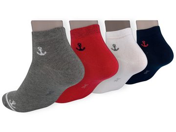 Die Sockenbude Sneakersocken MARITIM mit Soft Piqué-Bund (Bund, 4-Paar, blau weiß rot) gekämmte Baumwolle