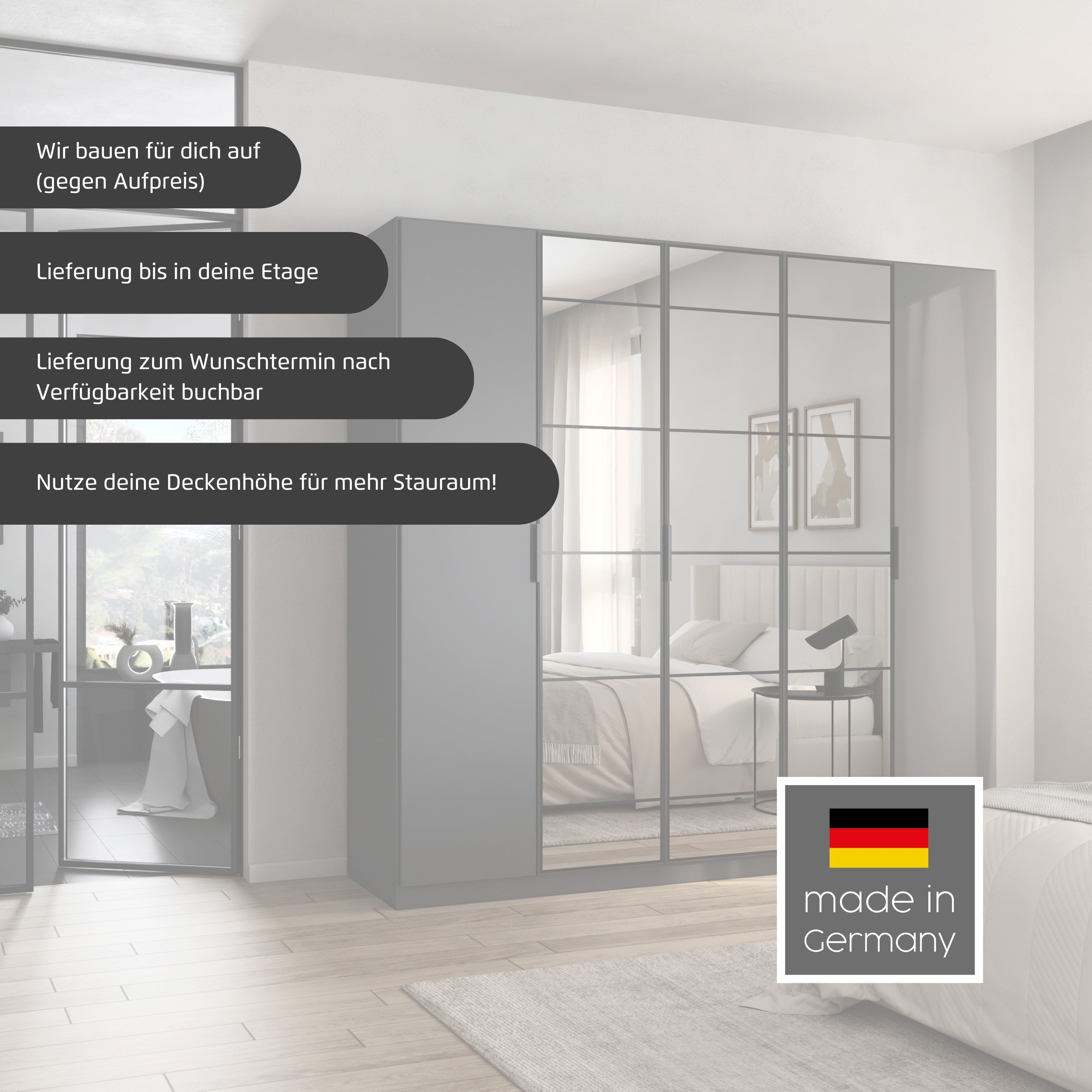 rauch Drehtürenschrank Kleiderschrank Schrank Garderobe Schlafzimmerschrank ACERO (praktisch in Tiefe 41 cm mit vielen Einlegeböden) Spiegelfront in moderner Lo – Bild 3 von 5
