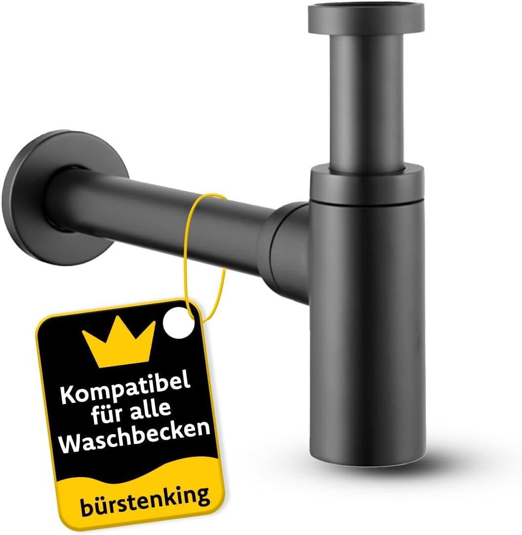 Bürstenking Siphon Universal Design Siphon Chrom – 1 1/4" für Waschbecken & Waschtisch, (DN32)