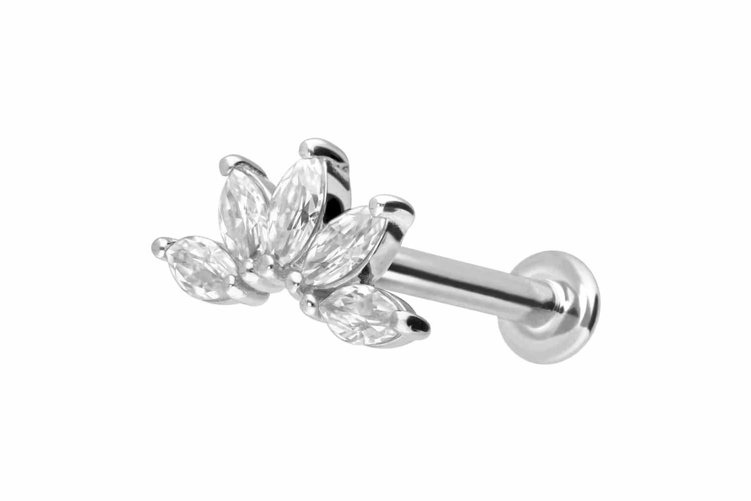 Piercing-Set 14 Karat Gold Labret mit Innengewinde MOISSANIT-LOTUSBLÜTE
