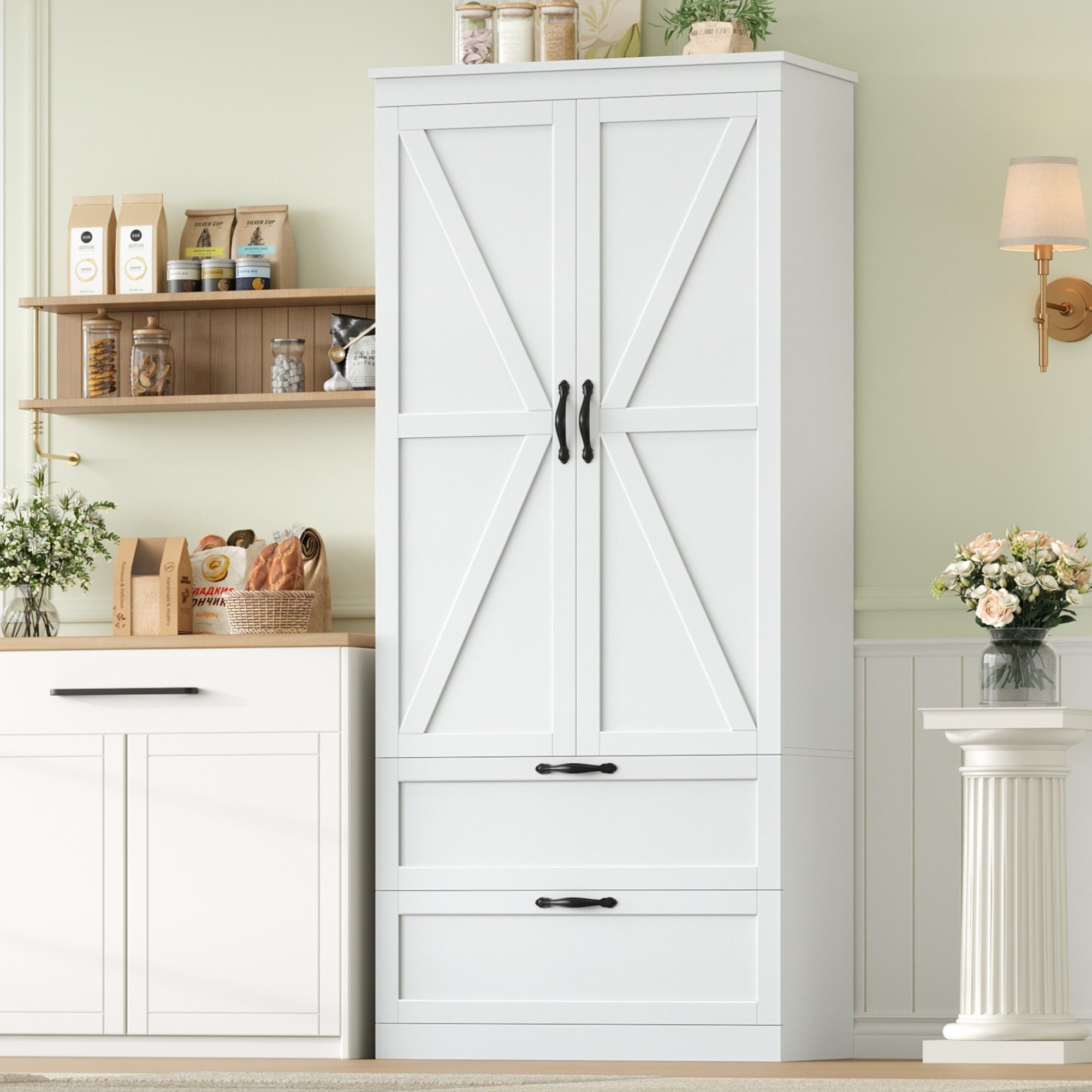 HOMECHO Küchenbuffet mit 2 Türen und 2 Schubladen und Verstellbare Ablage günstig online kaufen