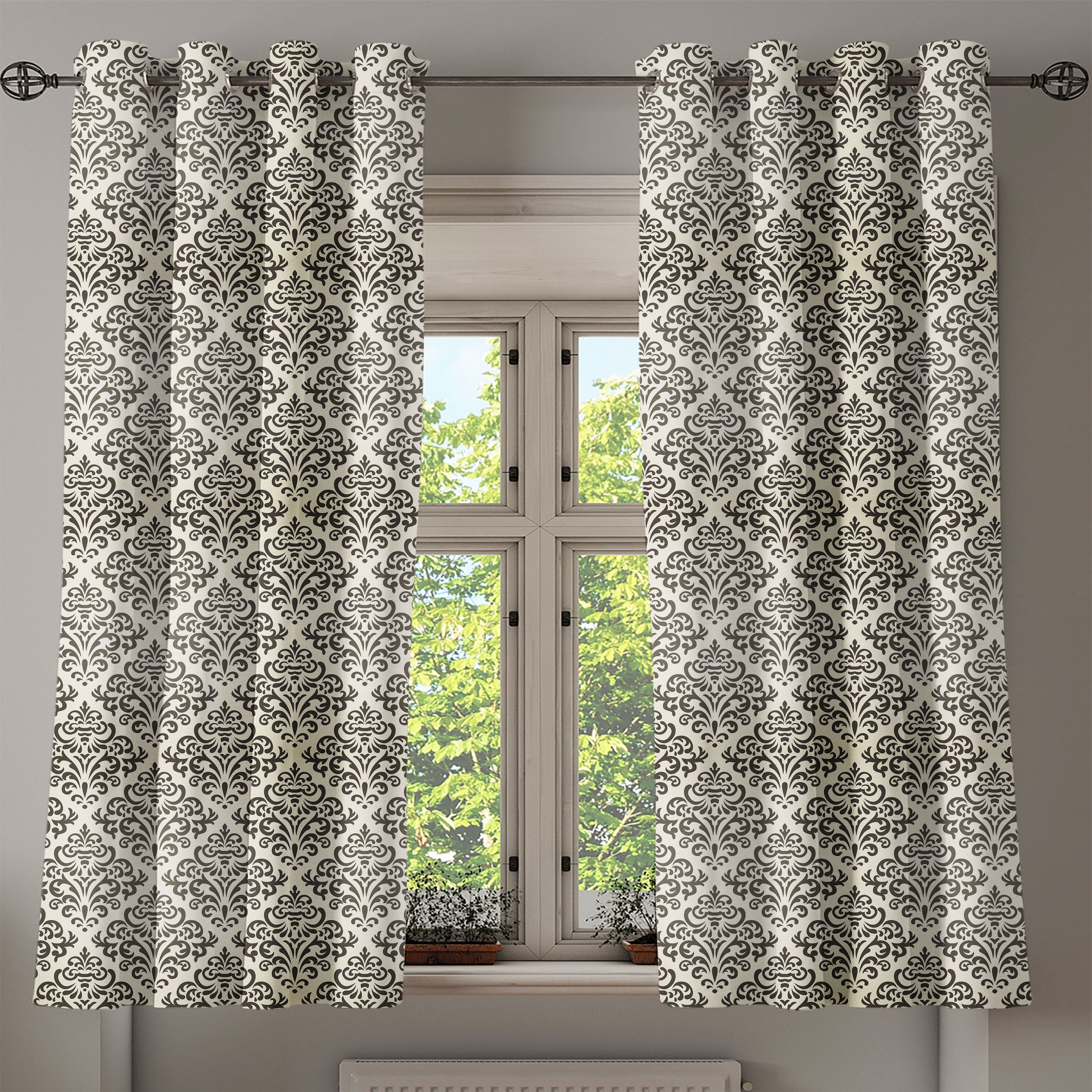 Abakuhaus, Wohnzimmer, Schlafzimmer Damast 2-Panel-Fenstervorhänge für Swirl Dekorative Gardine Motiv