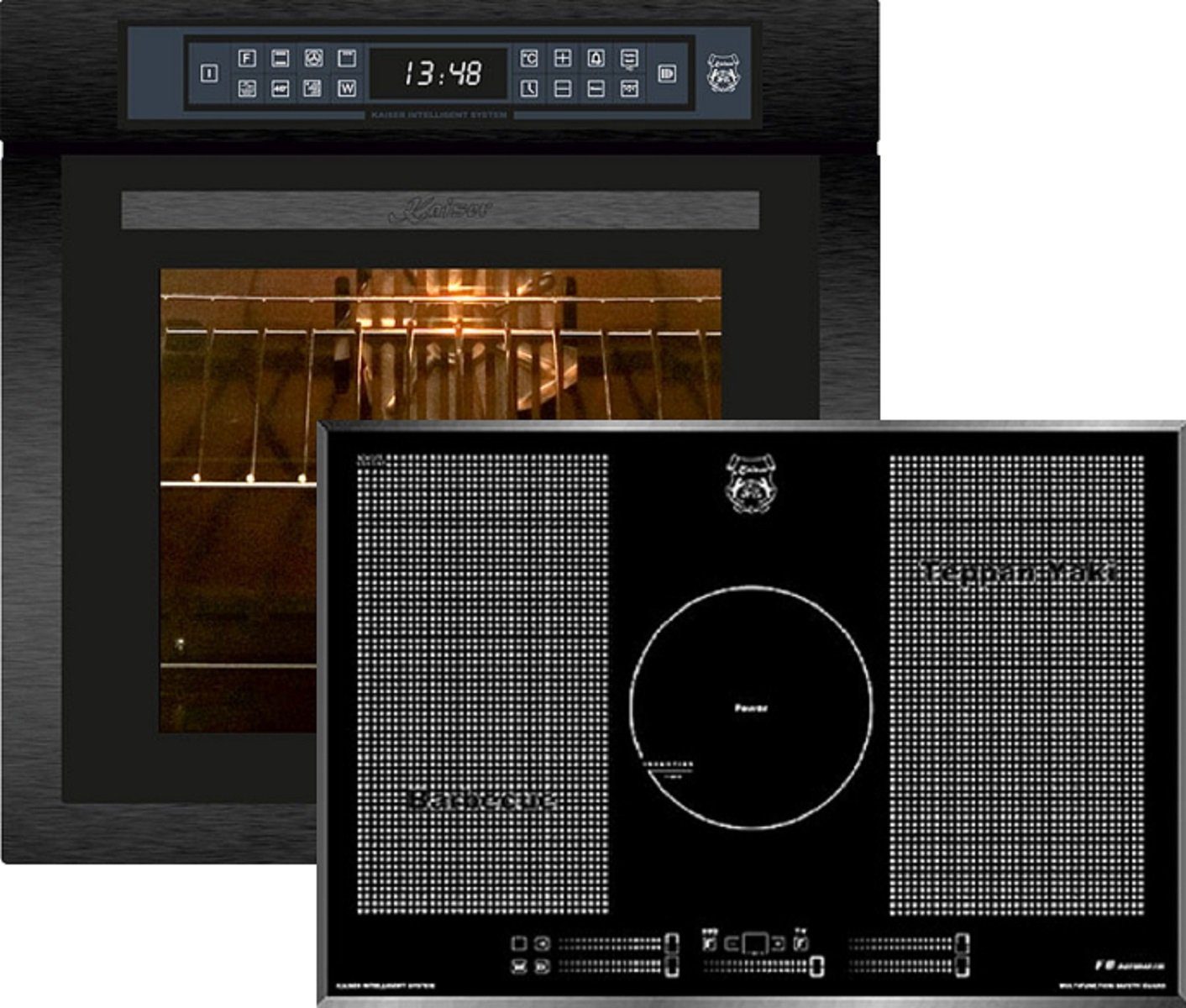 Kaiser Küchengeräte Backofen-Set Herd Set Autark Einbaubackofen,86L 15 Fkt. Grill Air fryer Full Touch+ Induktionskochfeld 77 cm EH 6306 N RS+KCT 777 FI La Perle, mit 1-fach-Teleskopauszug