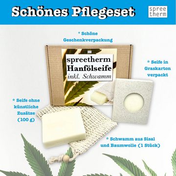 spreetherm Pflege-Geschenkset Hanföl Seife inkl. Schwamm als Geschenkset ohne künstliche Zusätze, 1-tlg., - Bekannt aus Social Media