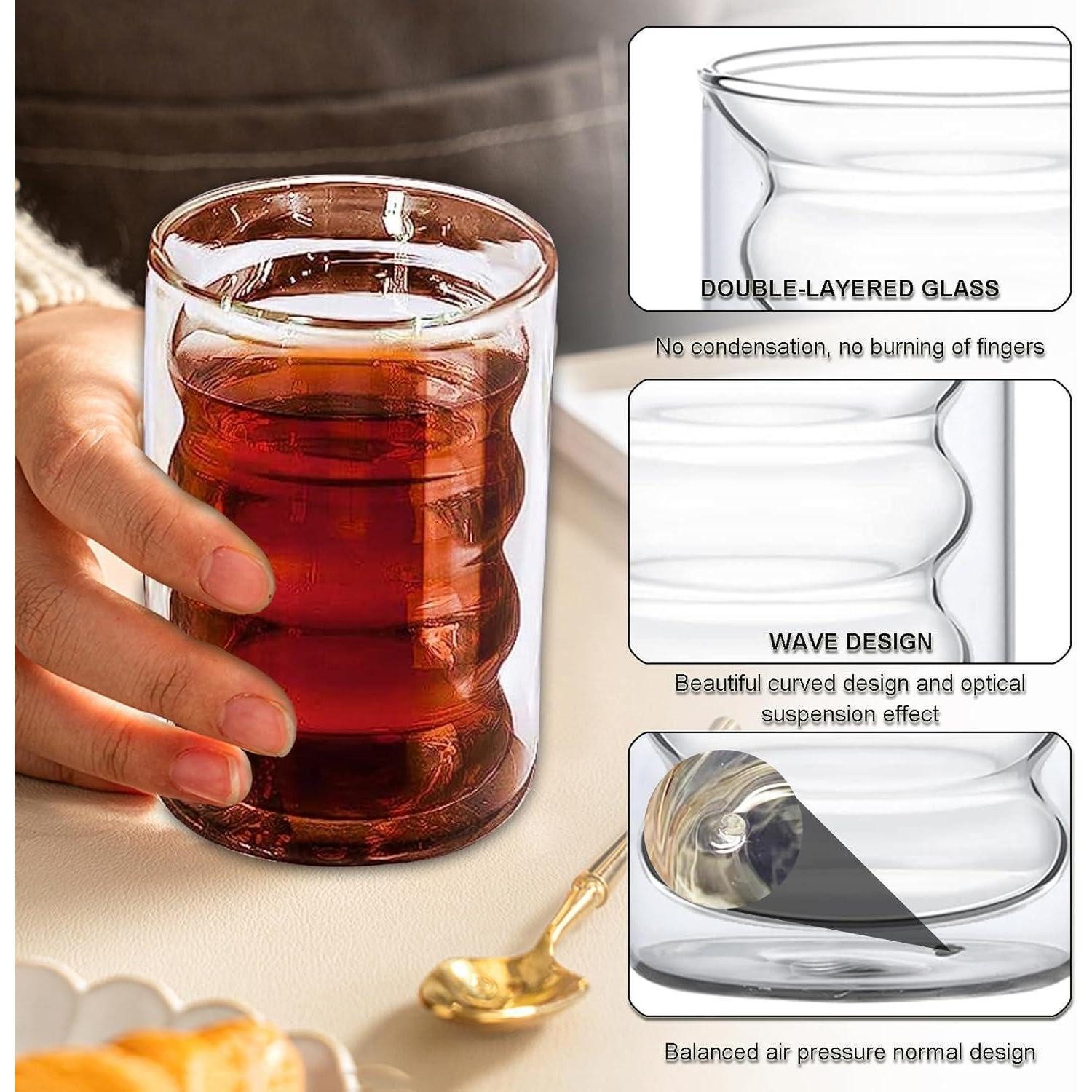 LuxusKollektion Latte-Macchiato-Glas Latte Macchiato Gläser Doppelwandig 400ml 4er Pack + Löffel