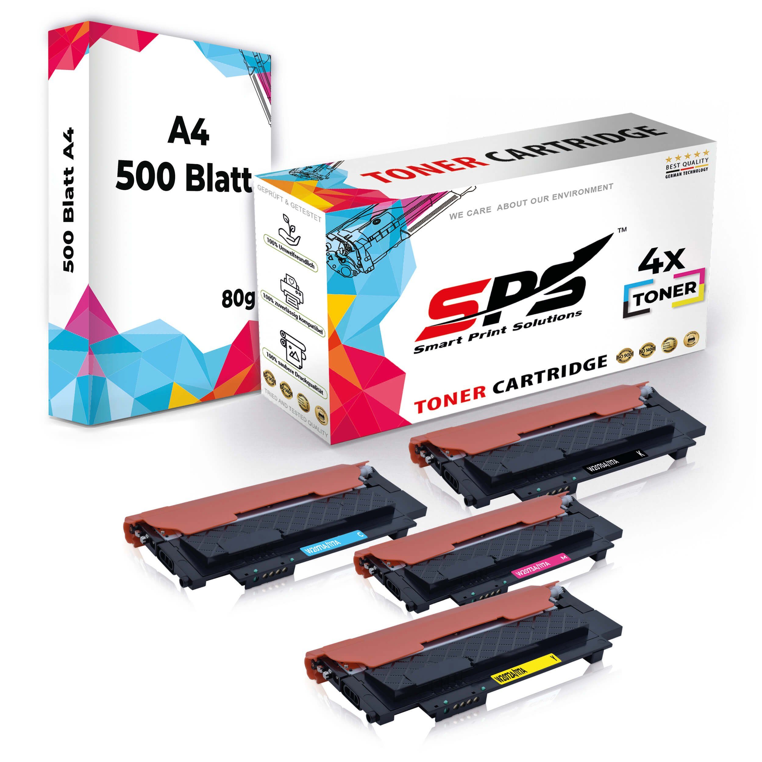 SPS Tonerkartusche Kompatibel für HP Color Laser 150NW 117A W2070A, (4er Pack + A4 Papier, 2-St., 4x Toner (HP 117A W2070A, W2071A, W2072A, W2073A), 1x DIN A4 Druckerpapier 500 Blatt)