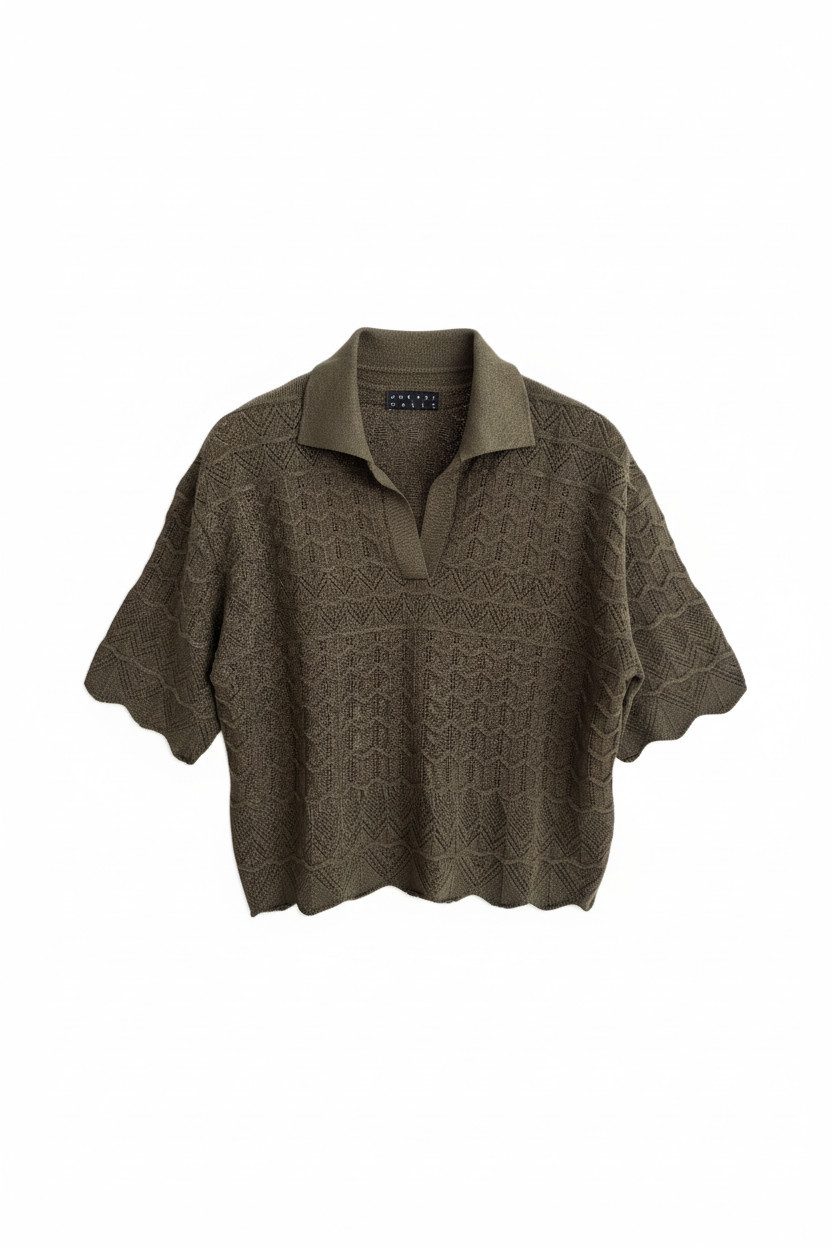 Zuckerwatte Ajourpullover mit Polokragen aus weicher Viskosemischung