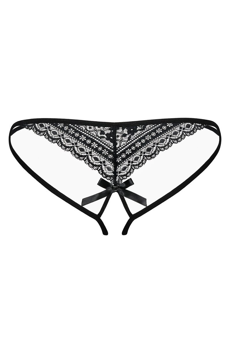 Obsessive Panty-Ouvert String Picantina schwarz offen mit Spitze Stretch Thong Blumenmuster (einzel, 1-St)