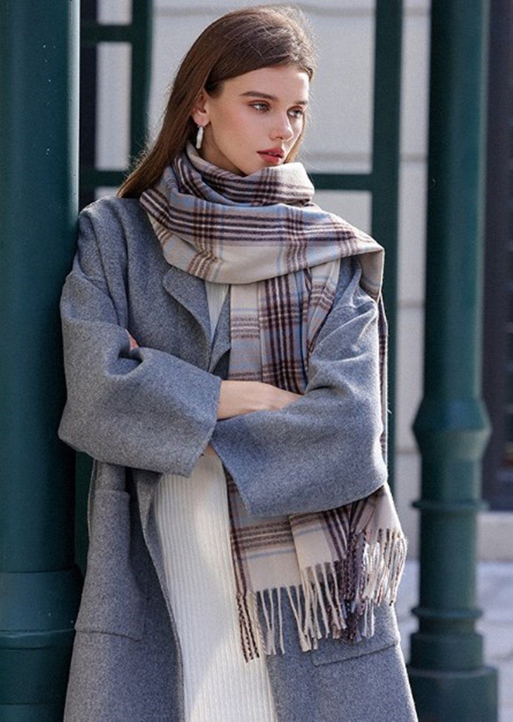 XDeer Wollschal Damen Schal,Winter Schal Poncho mit Fransen,kuschelweich Karo, (Damen Schal), Damen Schal Halstuch Geschenk für Frauen in verschiedenen Farben