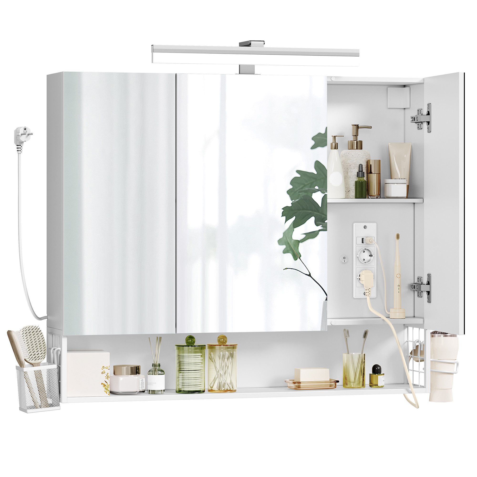 VASAGLE Spiegelschrank Badezimmerschrank Breite 70-90cm, 90° drehbar LED, m günstig online kaufen