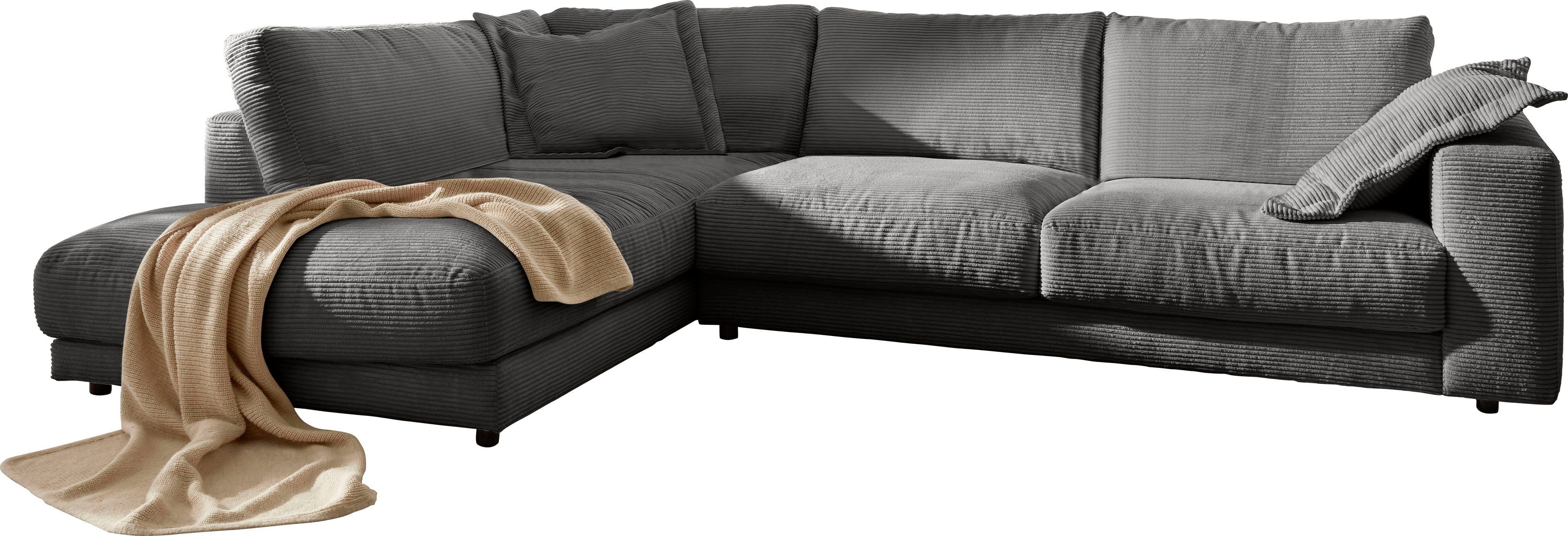 [Beliebte Produkte] 3C Candy Ecksofa Enisa, Kuschelig, 2 in dunkelgrau Cord, in gemütlich, mit Farben, Zierkissen 5 Bezug