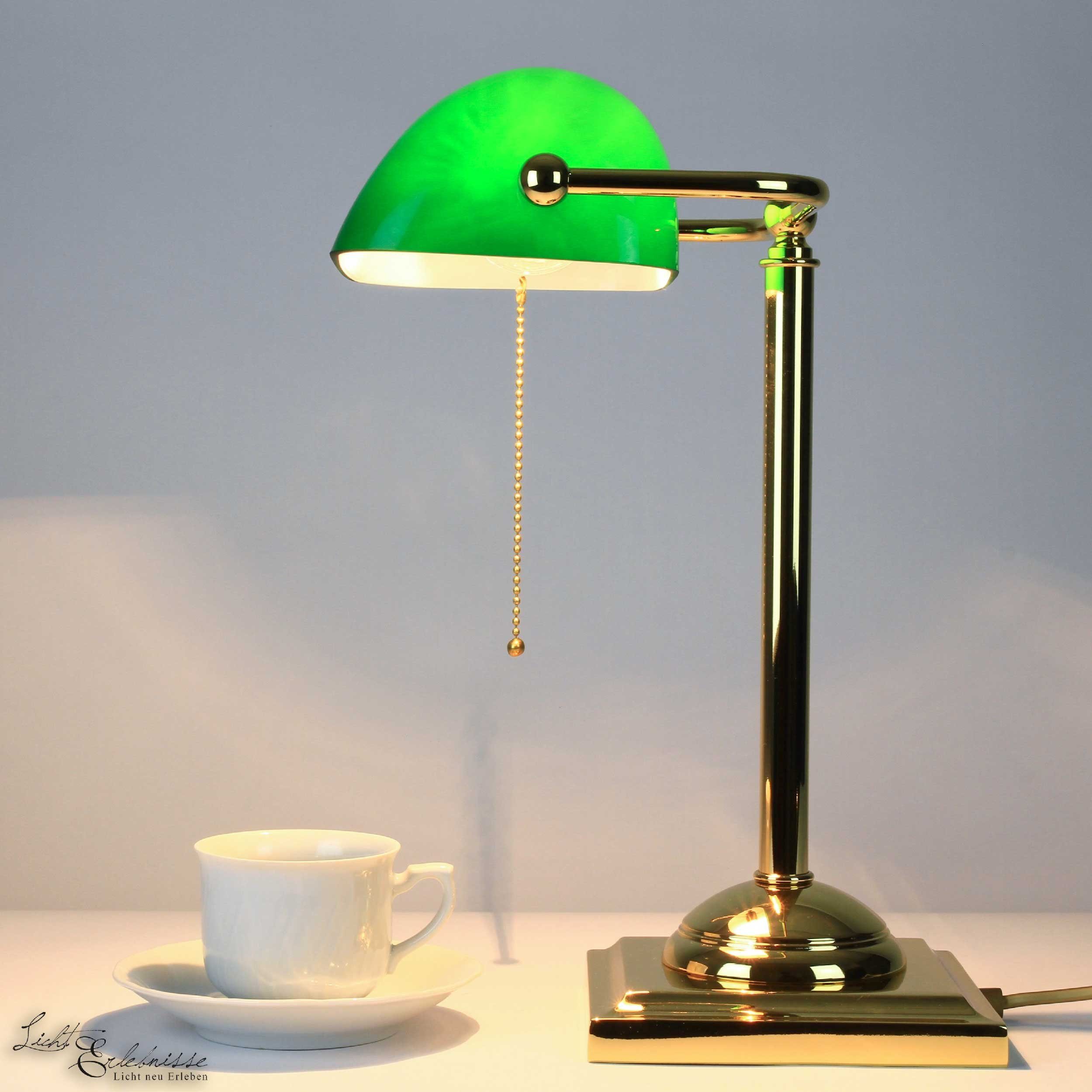 Licht-Erlebnisse Tischleuchte LAMPADE MINISTERO, ohne Leuchtmittel, Goldene Bankerlampe 24 Karat Grün E27 Schreibtisch Premiumqualität