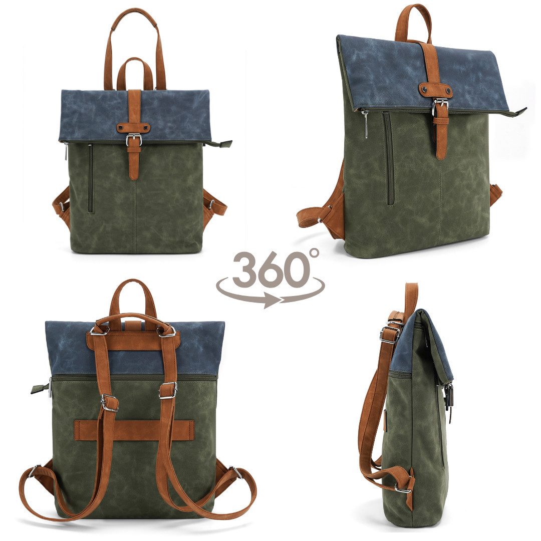 MIRROSI Rucksack Unisex auch als Crossbody Bag 2 in 1, Elegant (35x(41+10)x12cm), aus hochwertigem Kunstleder, Tagesrucksack, Daypack