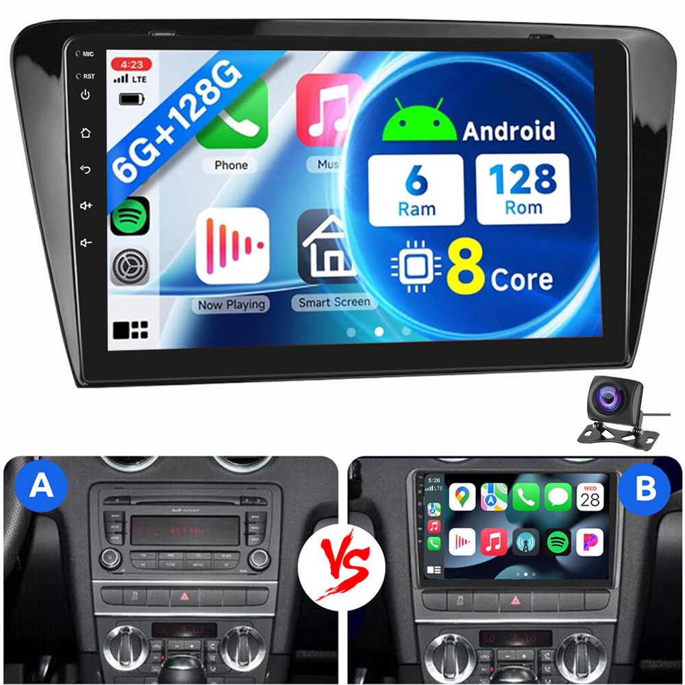 ESSGOO 10,1" 8-Kern 6+128G Android 15 Für SKODA Octavia III 2014-2018 Autoradio (RDS, Digitalradio (DAB), FM, AM, Carplay Android Auto GPS Navi WIFI BT USB)