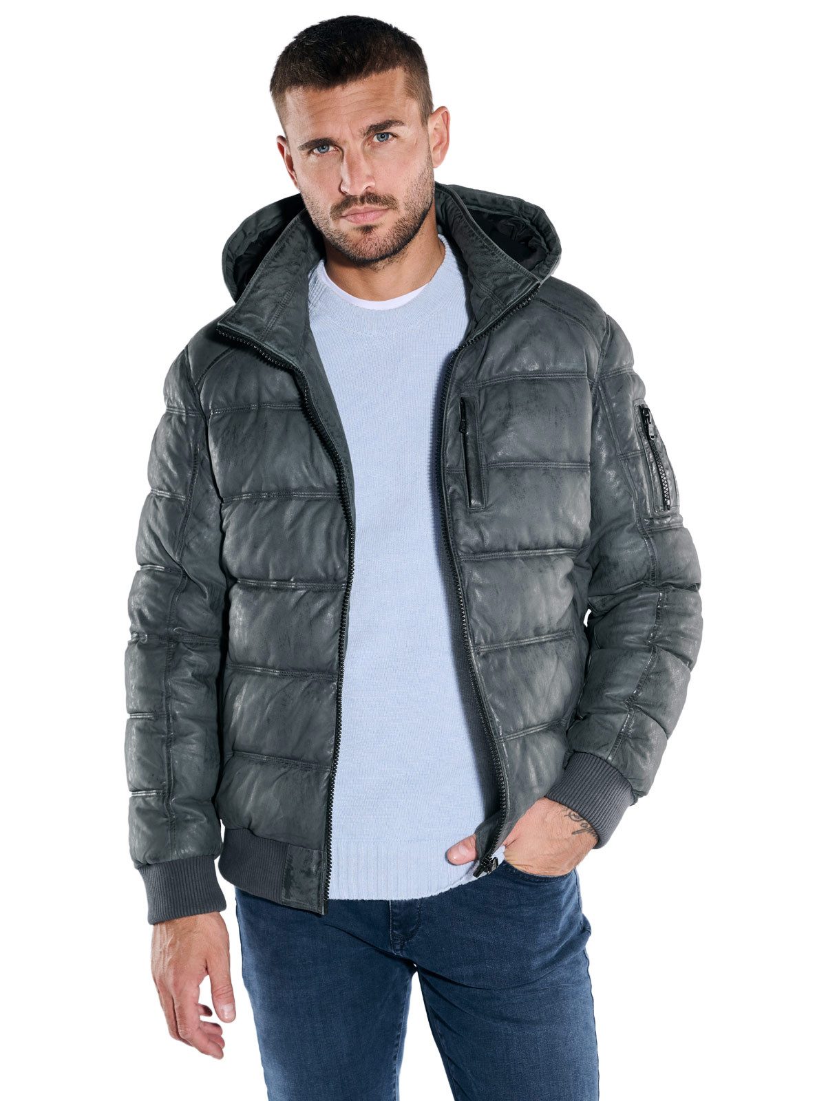 emilio adani Lederjacke emilio adani Herren Lederjacke mit abnehmbarer Kapu günstig online kaufen