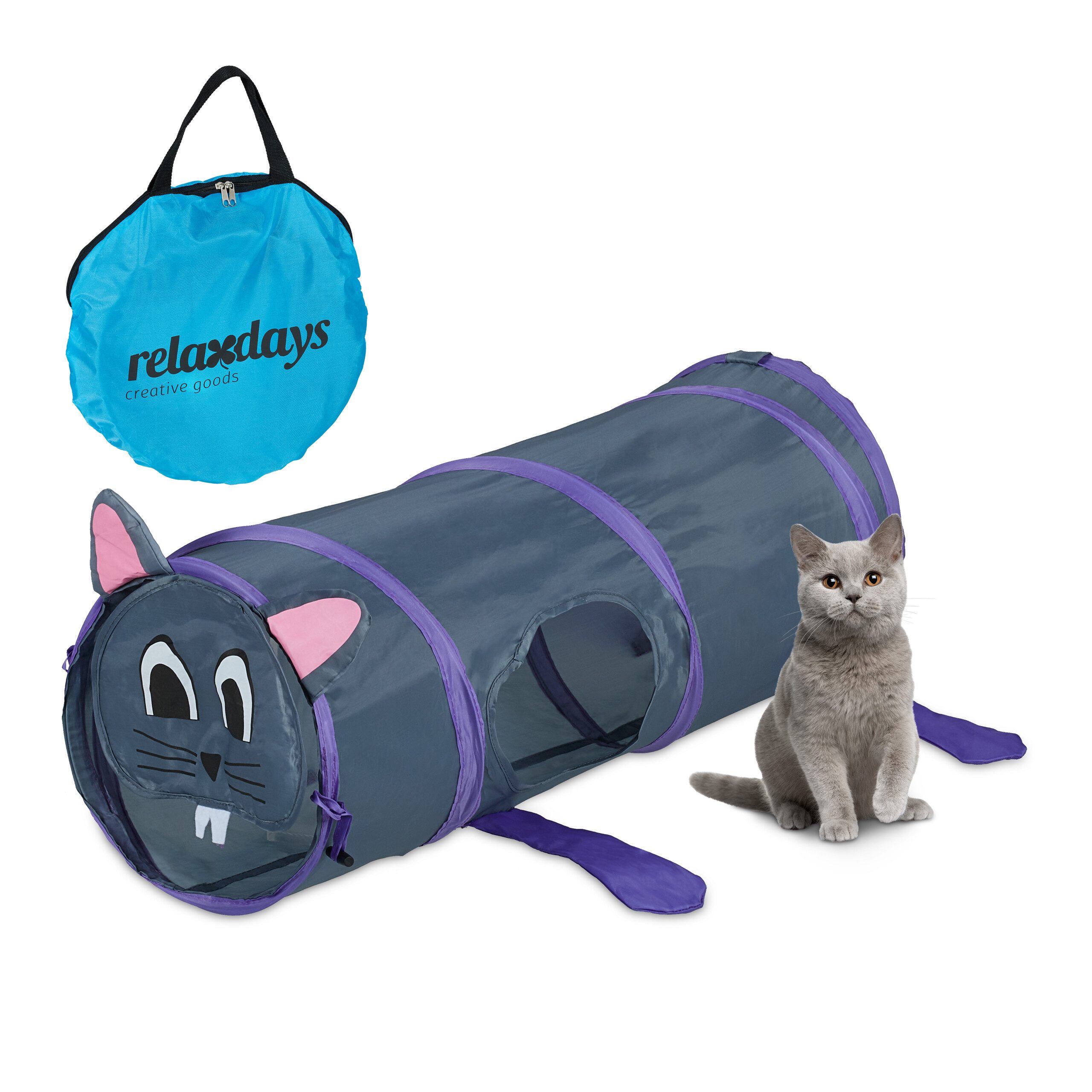 relaxdays Kleintiertunnel Pop-Up Katzentunnel mit Mausdesign, Polyester von RELAXDAYS