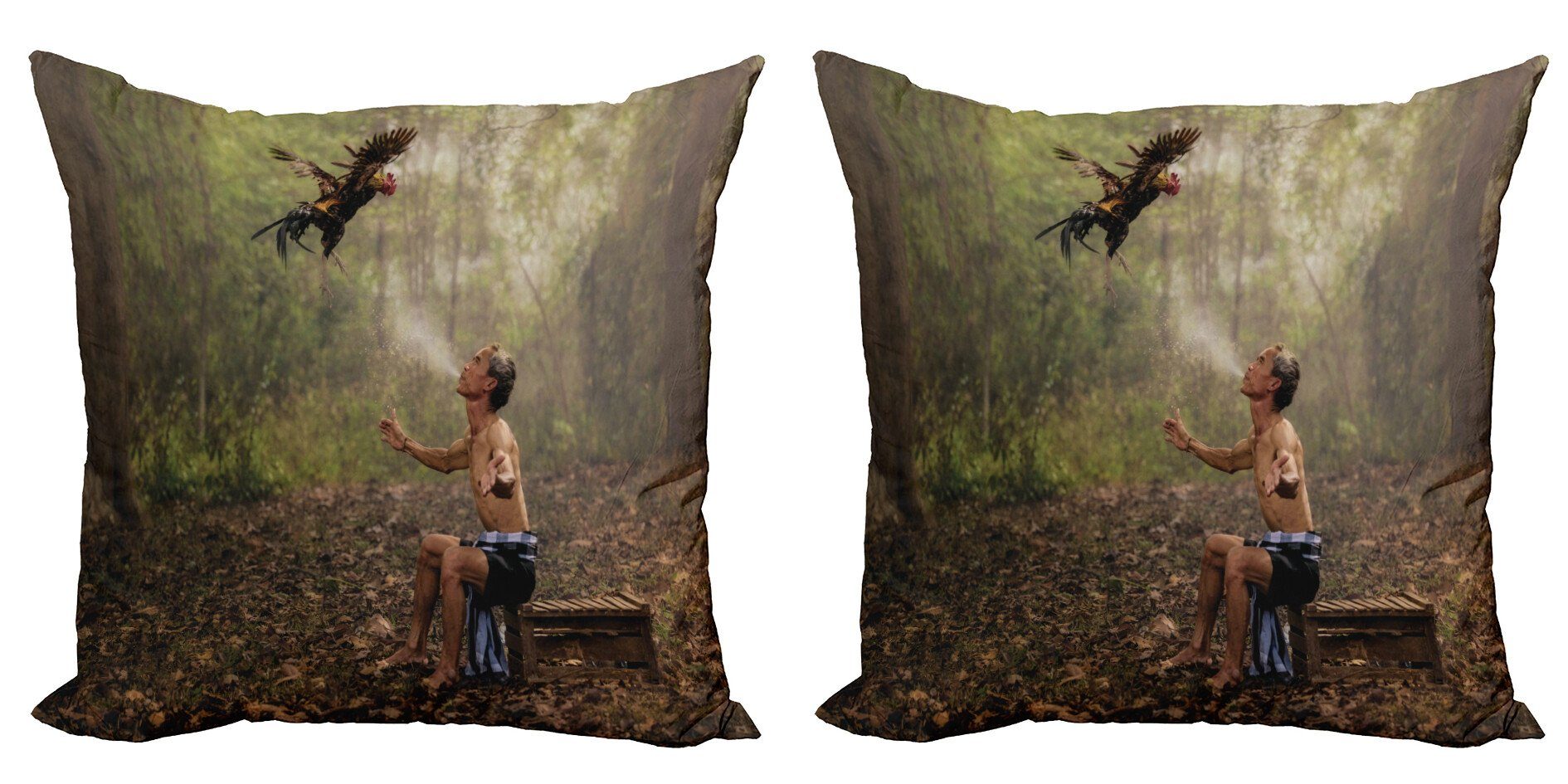 Kissenbezüge Modern Accent Doppelseitiger Digitaldruck, Abakuhaus (2 Stück), Urwald Wald Vögel Eco