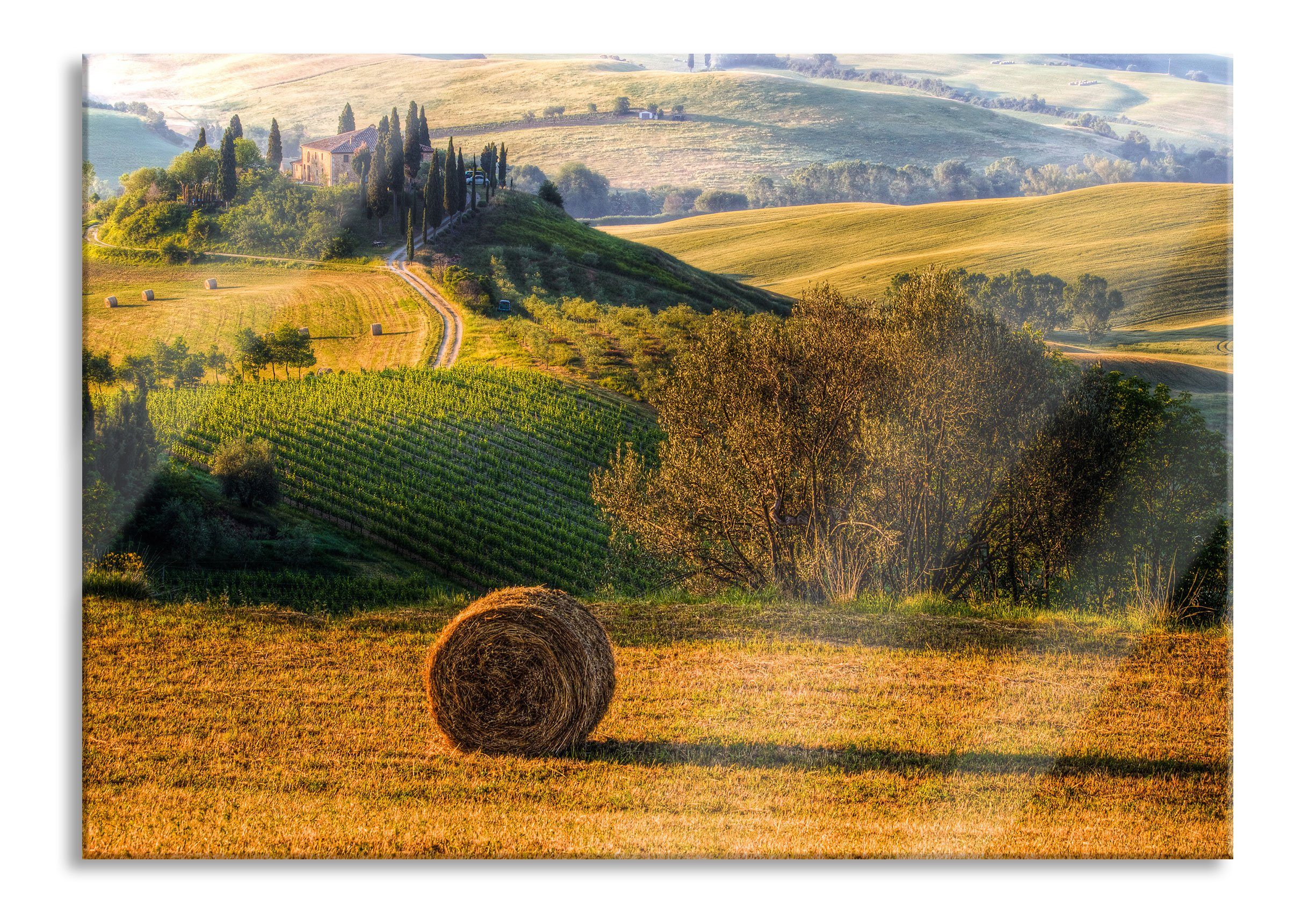 Pixxprint Glasbild Italienische (1 St), Italienische inkl. Landschaft Toskana aus Abstandshalter Aufhängungen Toskana und Landschaft, Glasbild Echtglas
