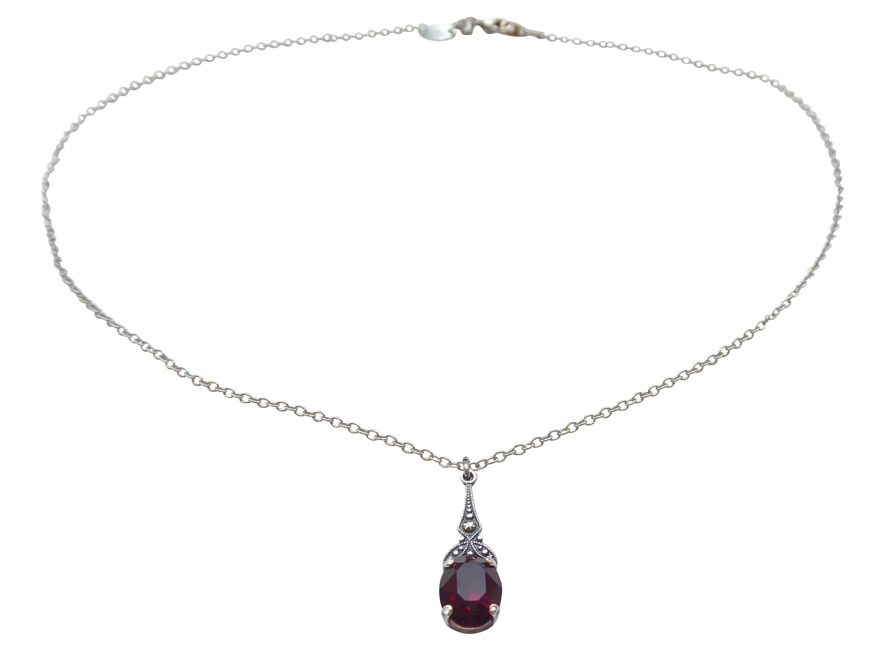 Mugello Gliederkette Bea Kette rot (versilbert) festlich filigran Art Déco Vintage, Handgefertigter Modeschmuck, made in Germany
