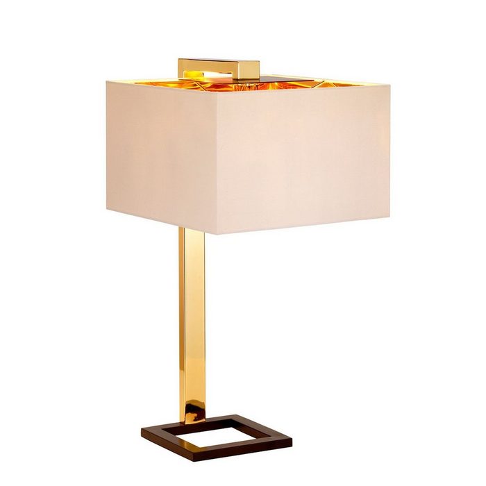Licht-Erlebnisse Nachttischlampe TIAGO ohne Leuchtmittel Tischleuchte Creme Gold E27 62 cm Stoff Keramik Modern Beleuchtung