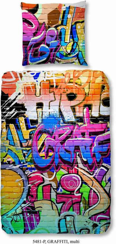 Kinderbettwäsche Graffiti, good morning, Renforcé, 2 teilig, im Graffitidesign