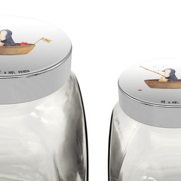 Mr. & Mrs. Panda Vorratsglas L 870ml Pinguin Angelboot - Weiß - Geschenk, optimistisch, Keksedose, Premium Glas, (1-tlg), Designvielfalt
