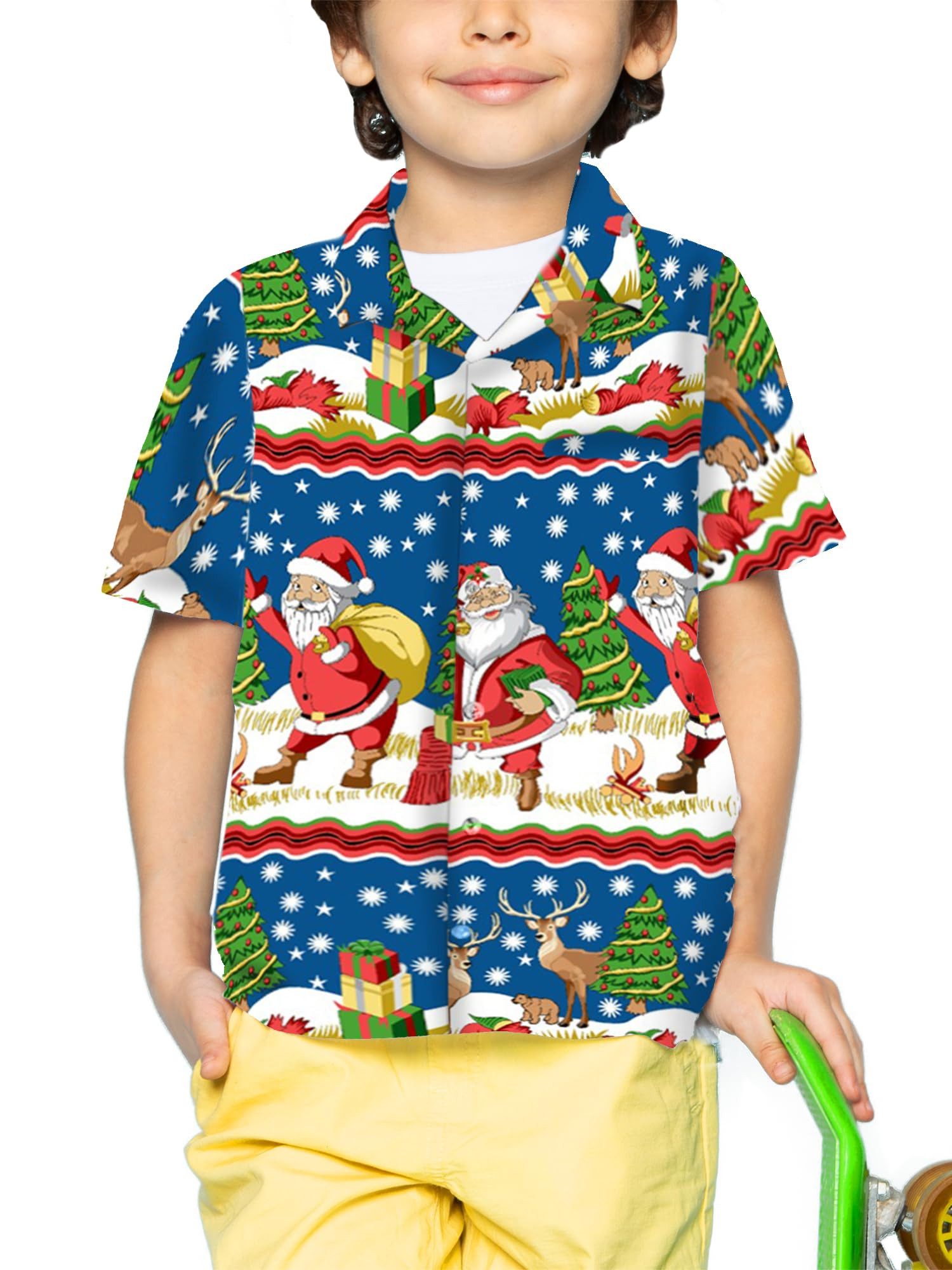 Hawaiihemd Christmas Border Print Kids Hawaii-Hemd Kinder Kurzarm Front-Tasche