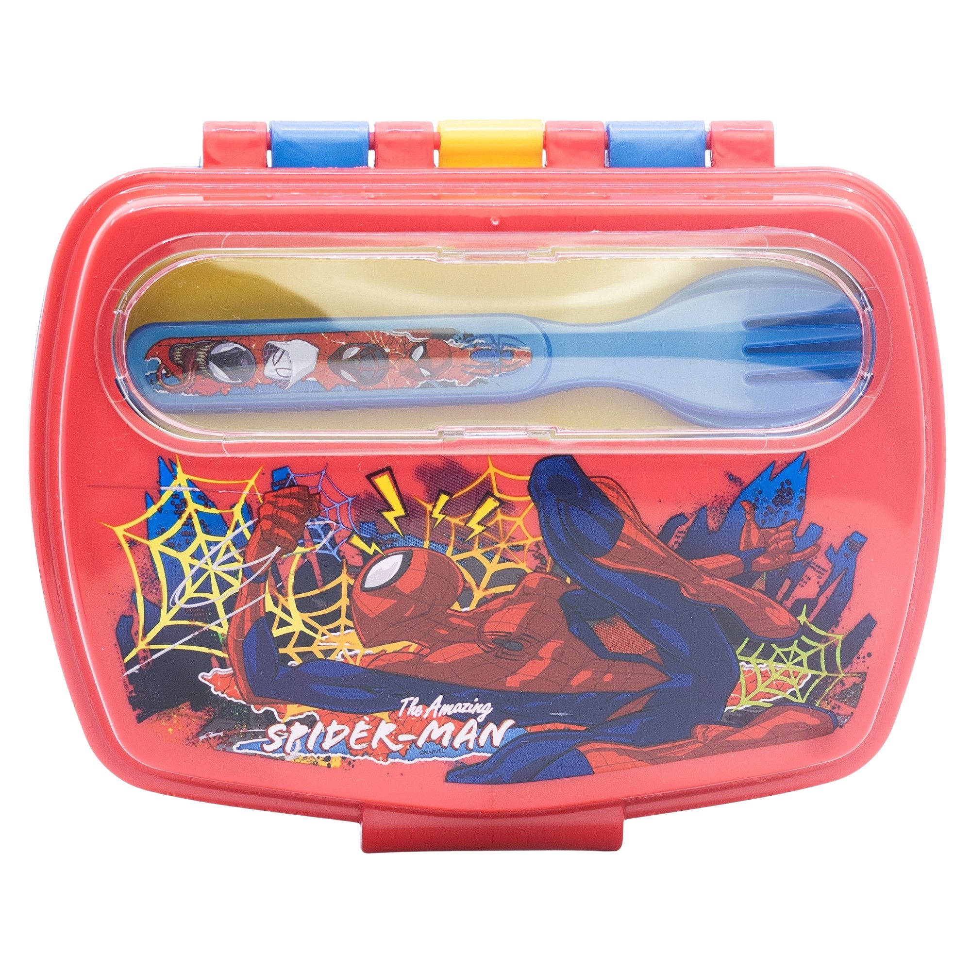 MARVEL Lunchbox Marvel Spiderman 4 tlg Kinder Set Brotdose Trinkflasche Besteck, (4-tlg., Spar-Set)