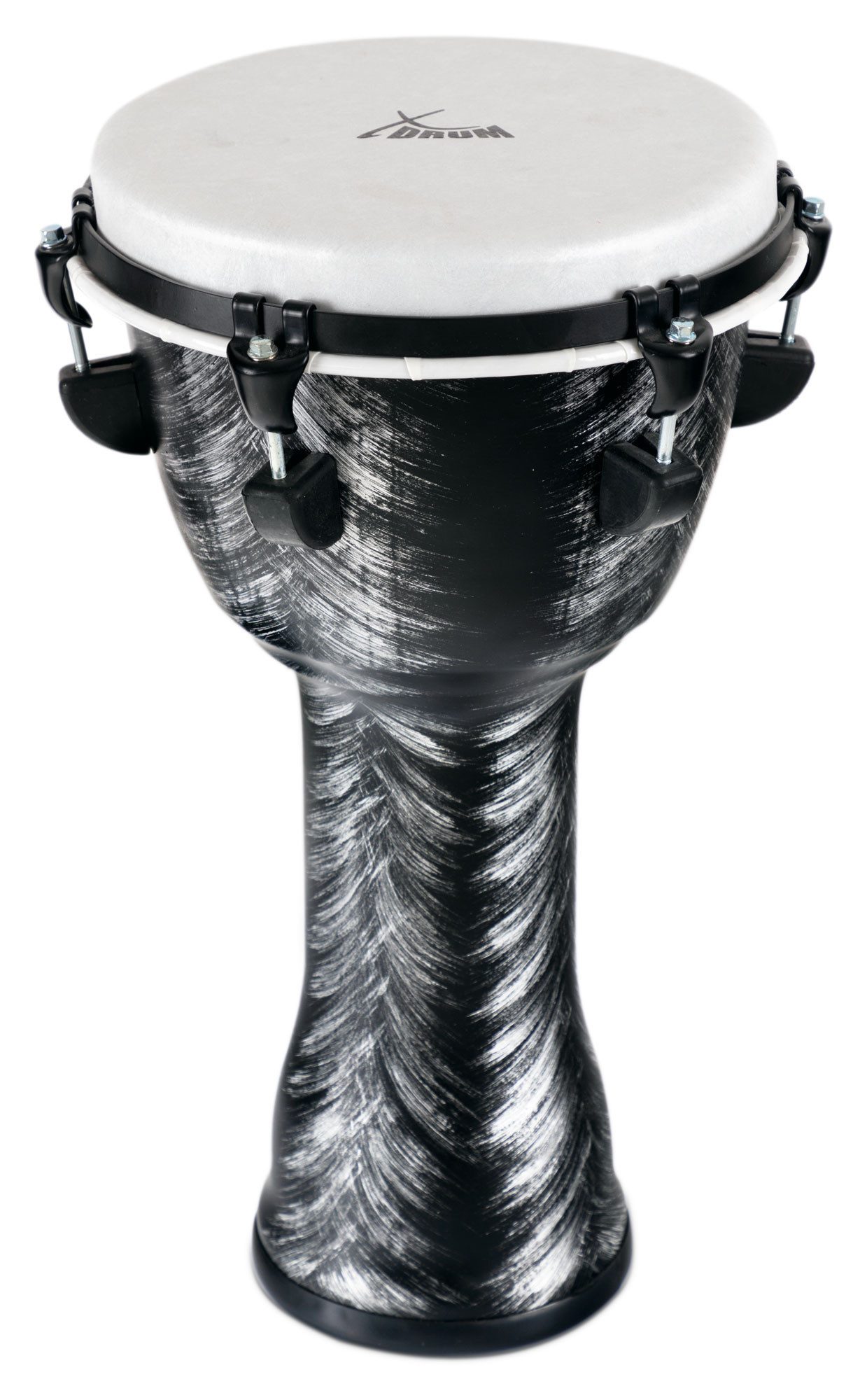XDrum Djemben ED-10 Silver Brush mit 10 Zoll und Stimmschlüssel,Set, 1-St., Silver-Brush-Optik und sechs Stimmschrauben