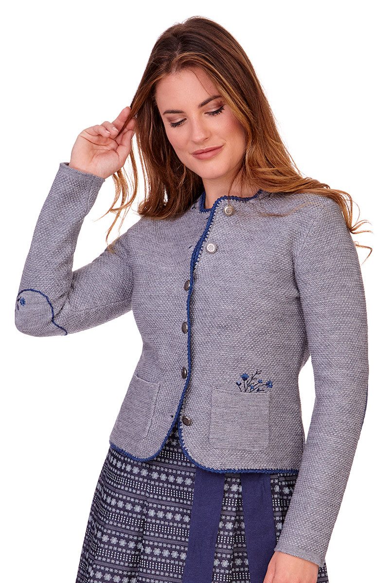Trachtenstrickjacke Trachten Strickjacke - STOCKMALVE - hellgrau