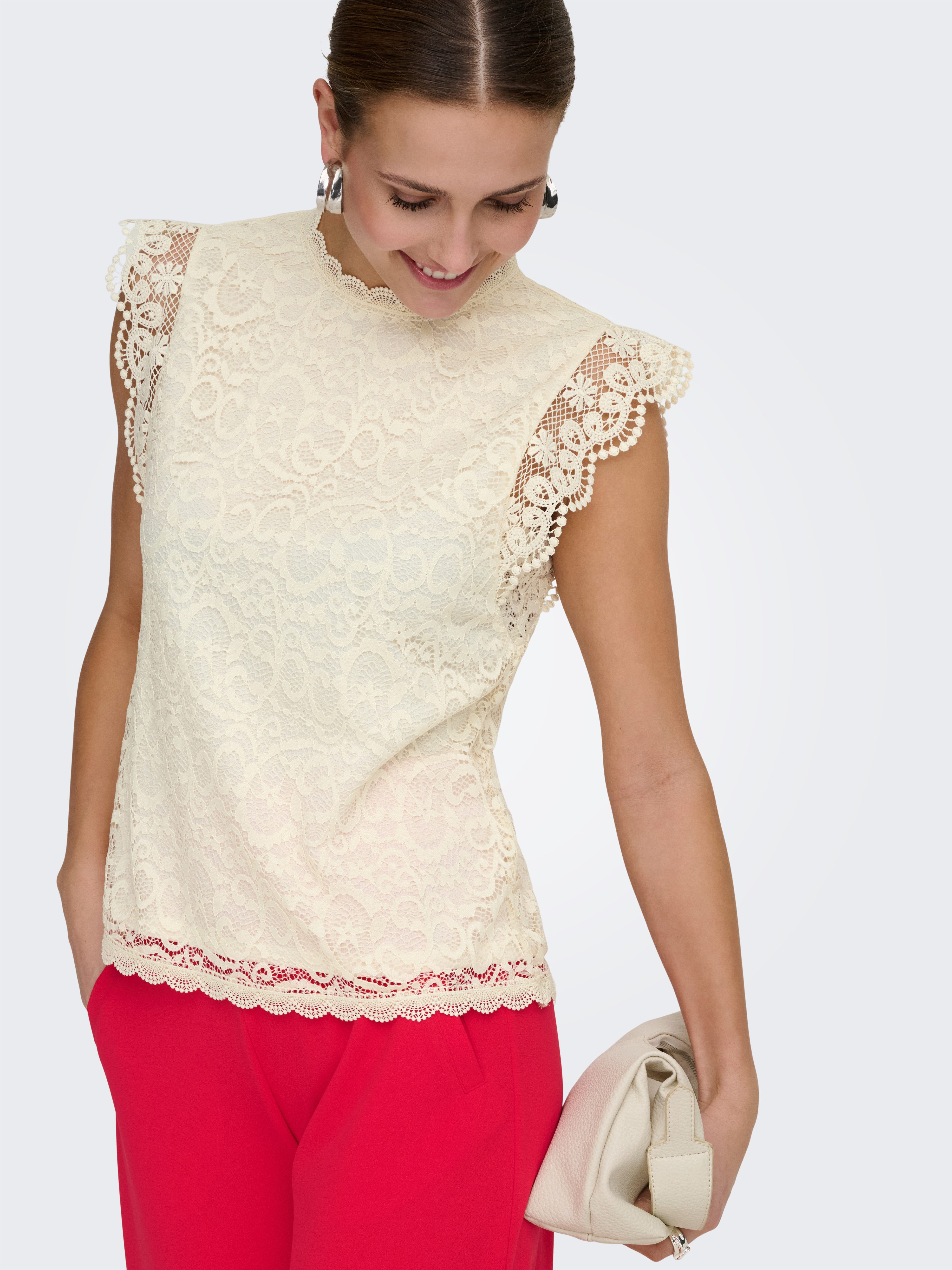 JDY Spitzenshirt JDYLOTAS S/L LACE TOP JRS Materialmix, regular fit