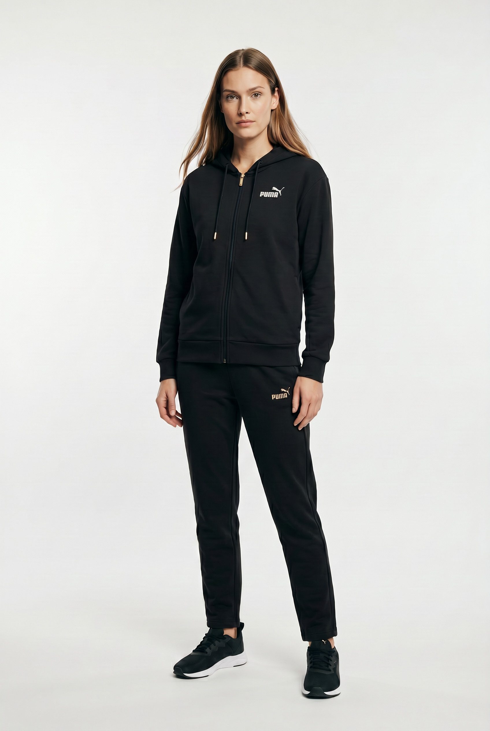 PUMA Trainingsanzug METALLIC HOODED STANDARD SWEAT SUIT FL OP (2-tlg), mit Kapuze, in weicher Fleece-Qualität