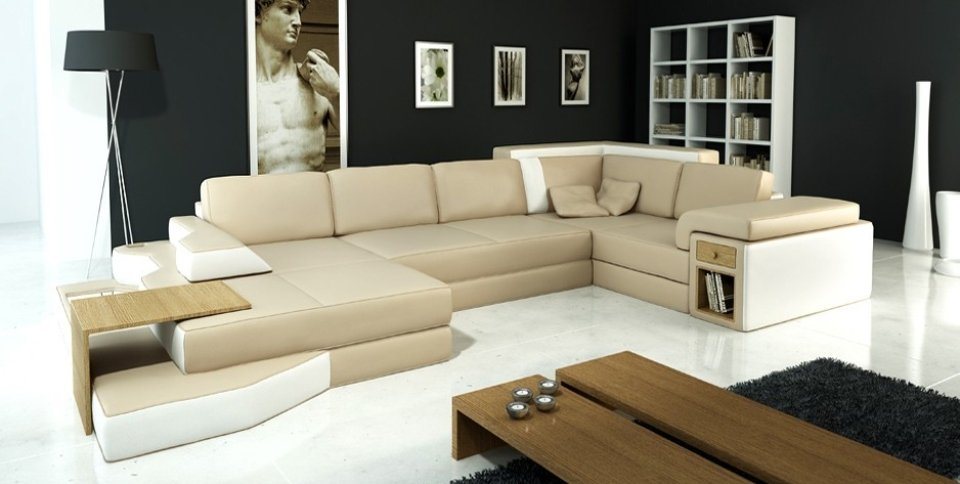 JVmoebel Ecksofa, XXL Design Big Sofa Ecksofa Couch Wohlandschaft U Form  Leder Textil, Hochwertige Verarbeitung