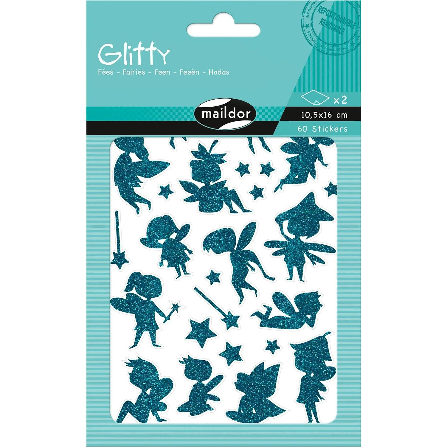 maildor Sticker 10x Glitty, 2 Stickerbogen 10,5x16cm, Feen, Blau und Grün Blau AE223C, My Mandarine