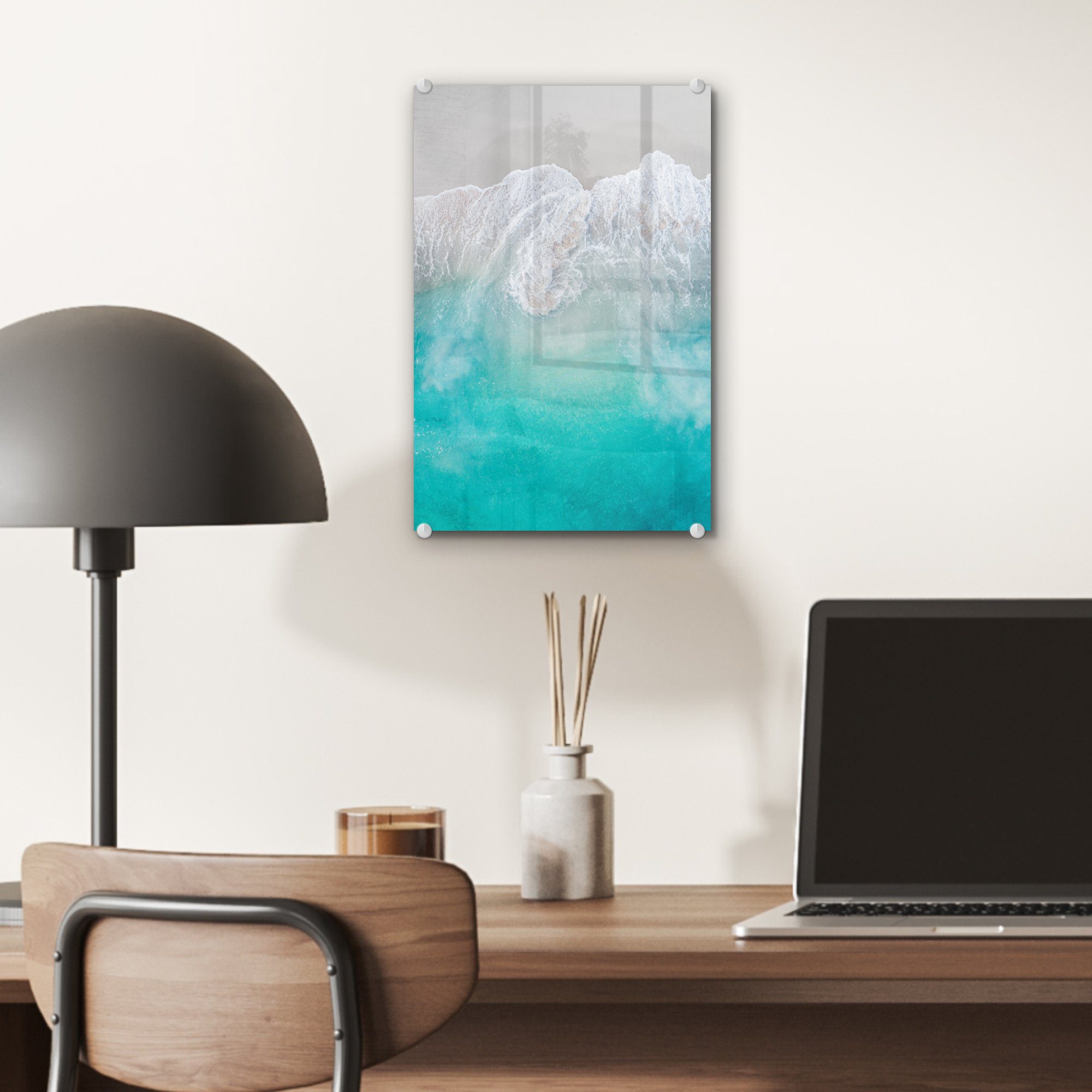 MuchoWow Acrylglasbild Meer - Wellen - St), auf - Glas - - Bilder auf Wanddekoration (1 Foto Abstrakt, Glasbilder Wandbild Glas