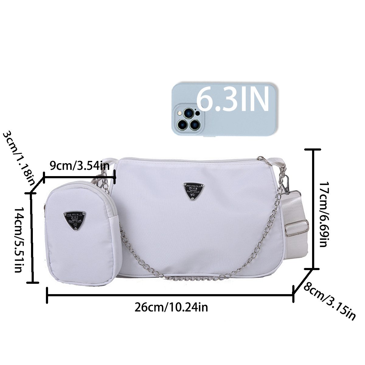 nsihing Umhängetasche Umhängetasche Damen aus Nylon, Schultertasche mit Anhängertasche, Leichte Schultertasche mit Reißverschluss für Schule und Alltag