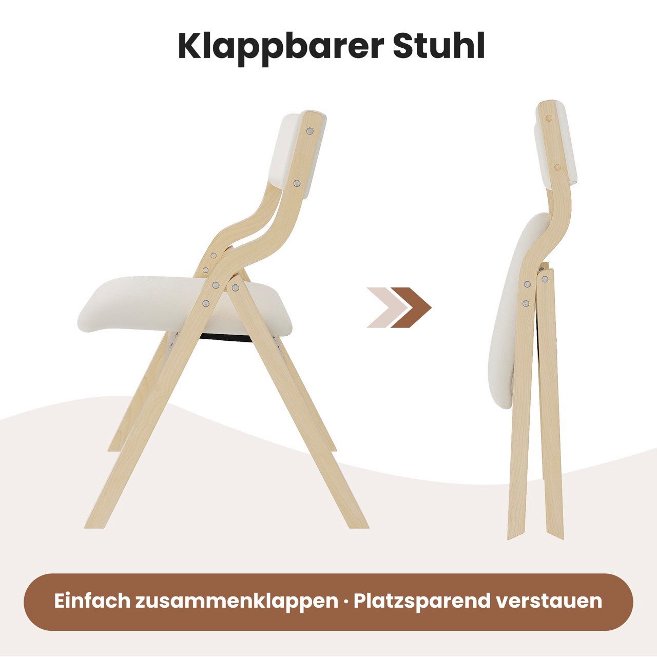 Flieks Esszimmerstuhl klappbare Polsterstühle, Beine aus Massivholz, Bezug aus Leinen (faltbar und verstaubar, Set, 2 St), 2er Set Küchenstuhl Wohnzimmerstuhl E – Bild 4 von 5