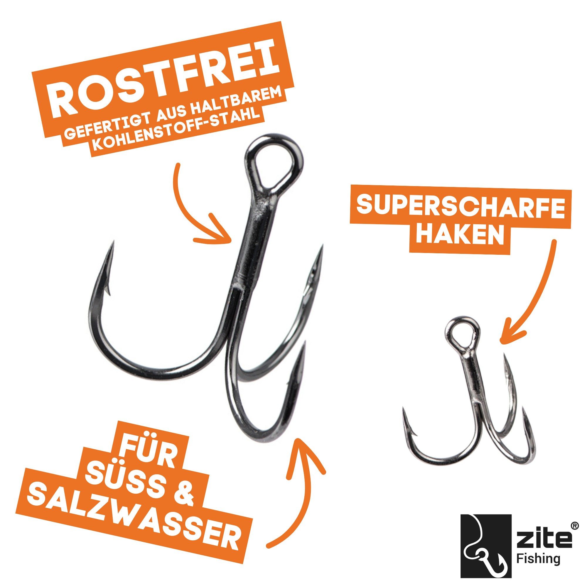 Zite Drillingshaken Set Gr. 2-10 aus Kohlenstoffstahl für Süß- & Salzwasser-Angeln, (30-St)