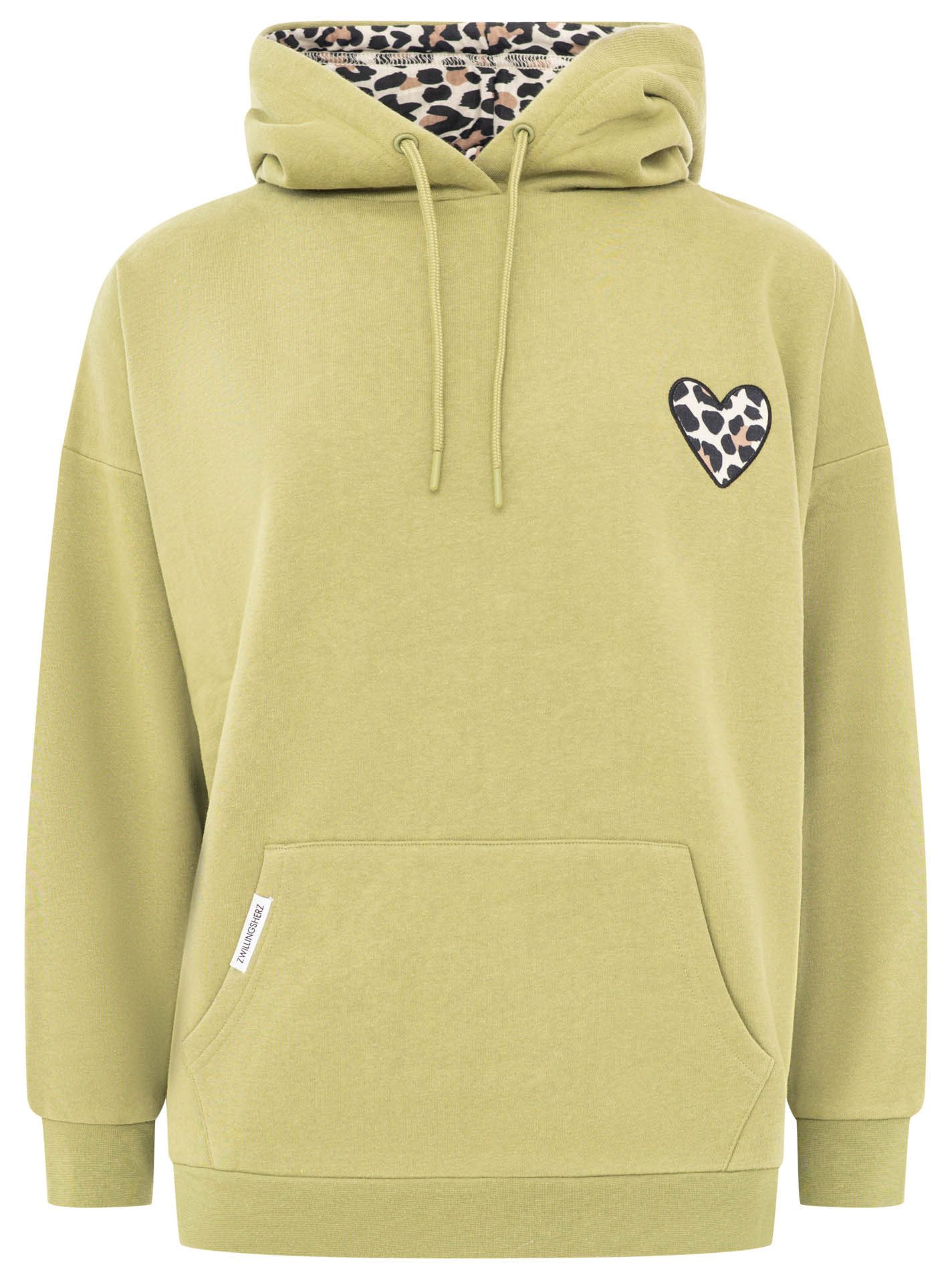 Zwillingsherz Hoodie "Leo Herz" Oversized, Kapuzenfutter und aufgesticktes Herz in Leomuster